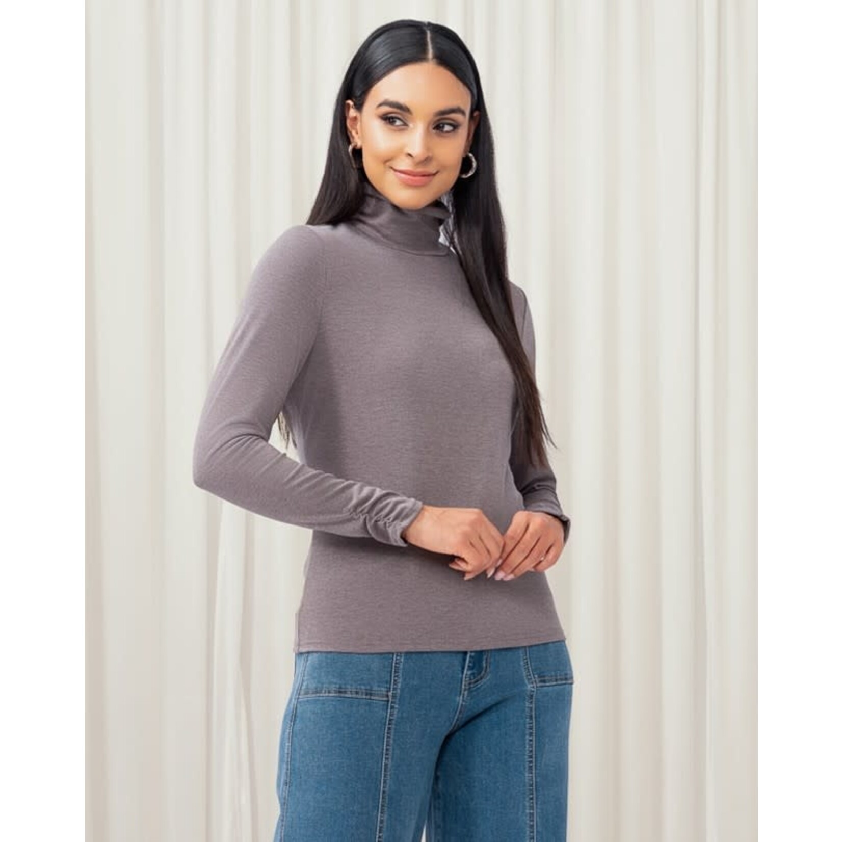 Elena Wang Ruched Wrist Turtleneck in Heather Grey