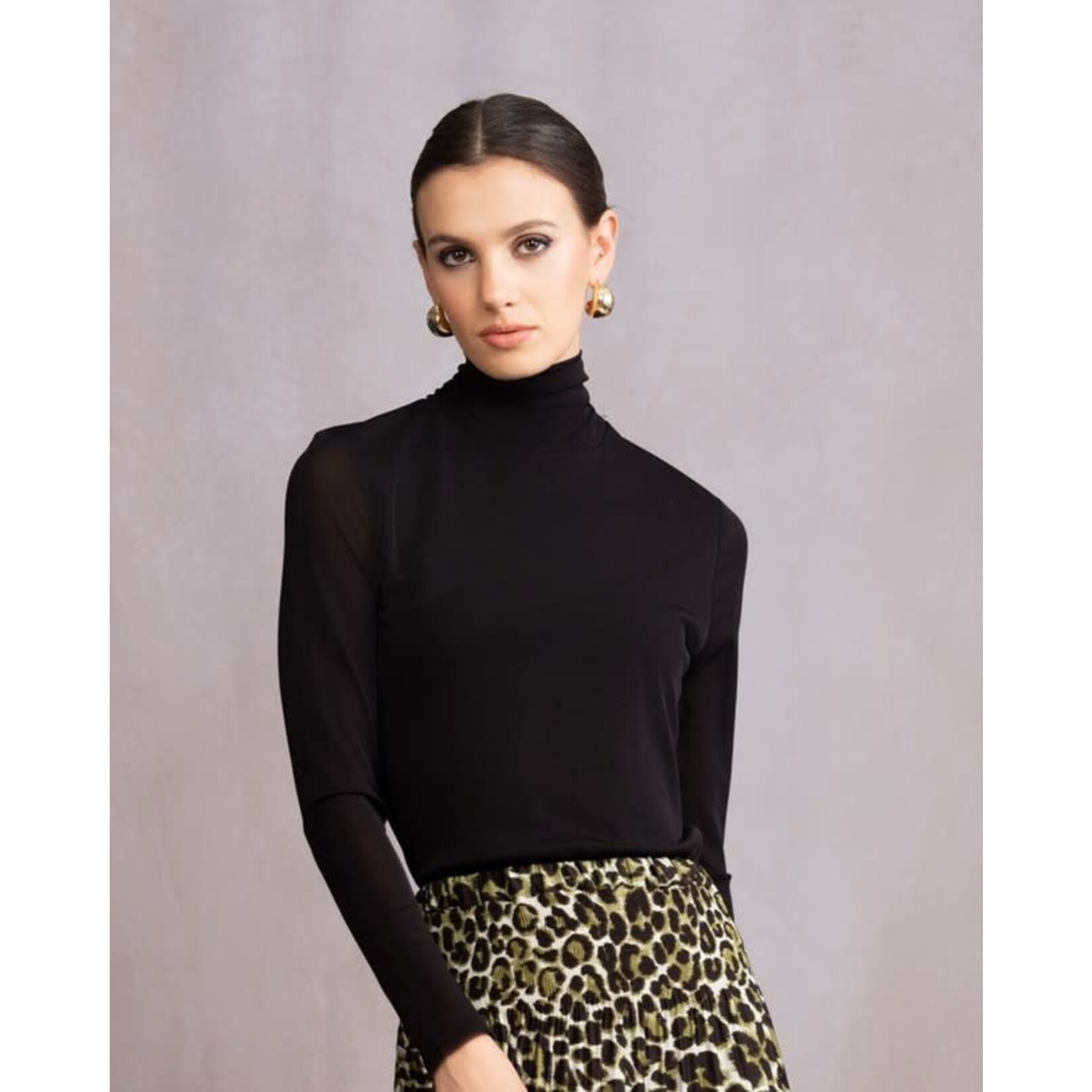 Alison Sheri Ruched Neck Turtle Pullover in Black