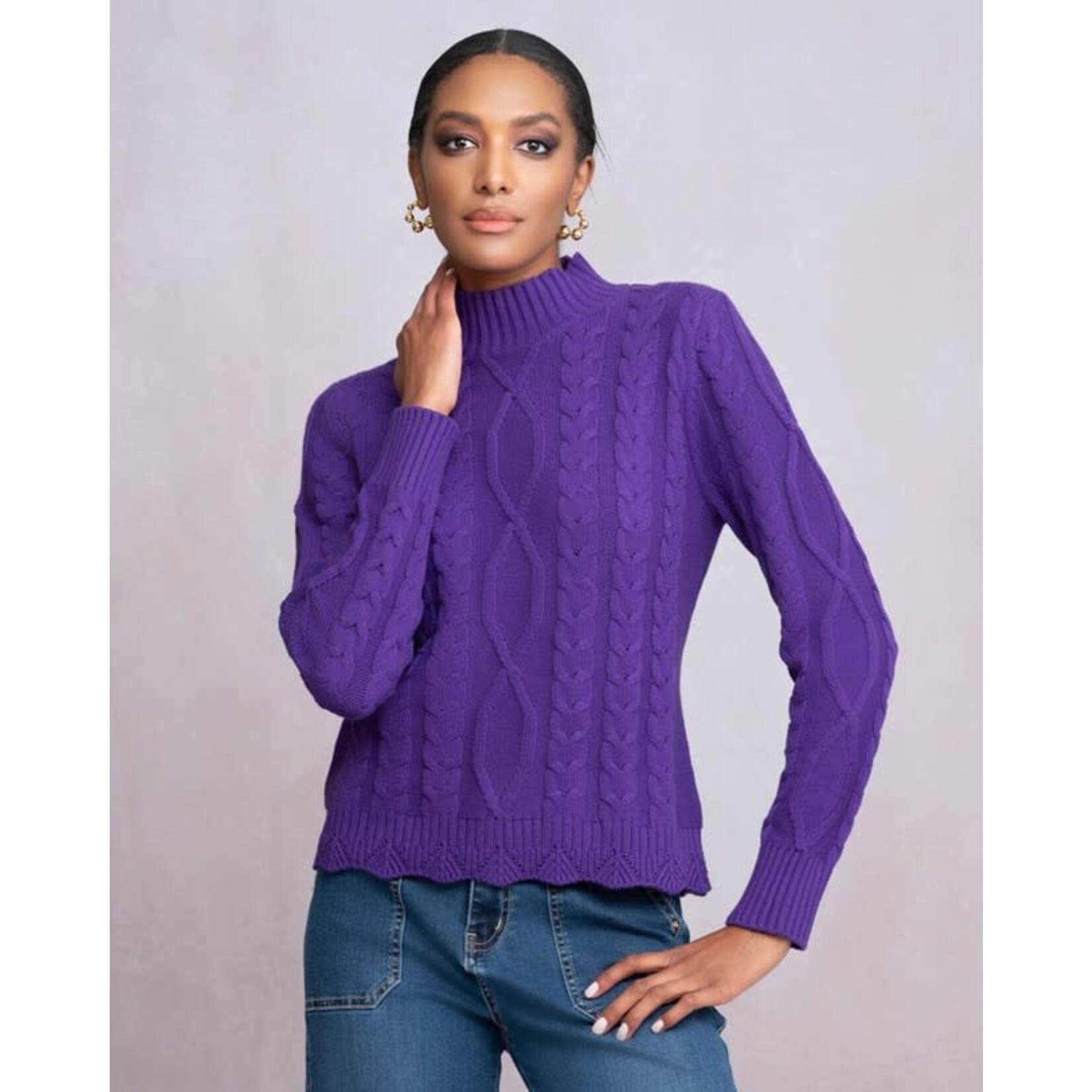 Alison Sheri Cable Mock Neck Sweater in Purple