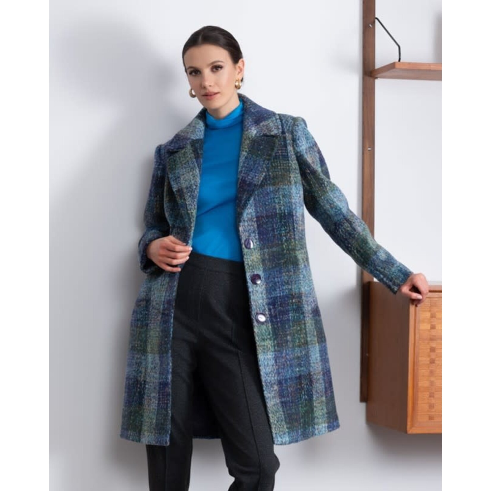 Alison Sheri Plaid Coat in Blue/Green