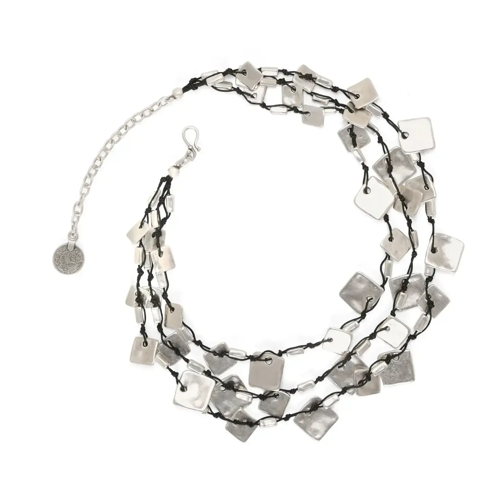 Chanour Multi Strand Squares Pewter/Silver Plated Necklace