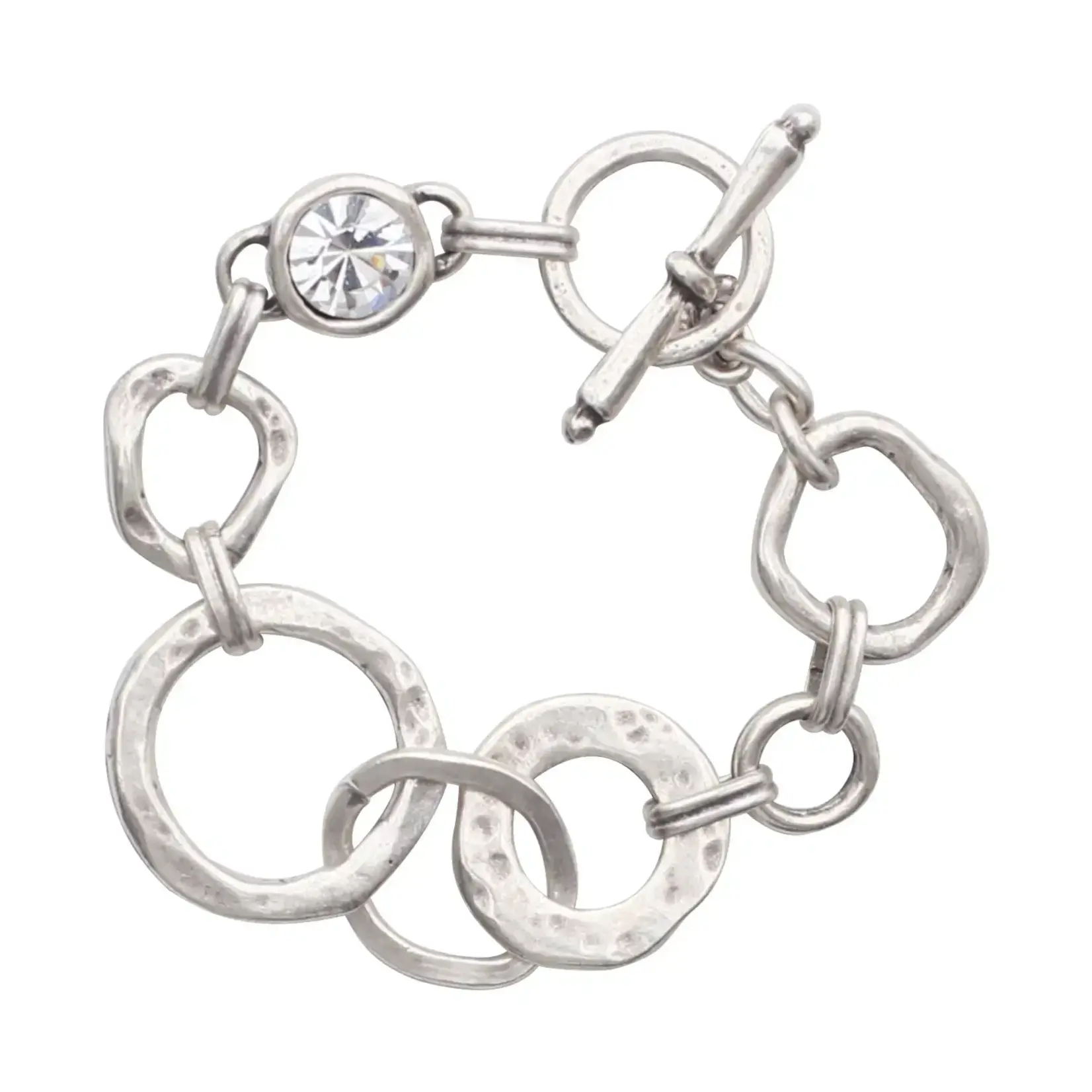 Chanour Handmade Pewter/Slvr Plated Bracelet w/Clear Crystal & Toggle