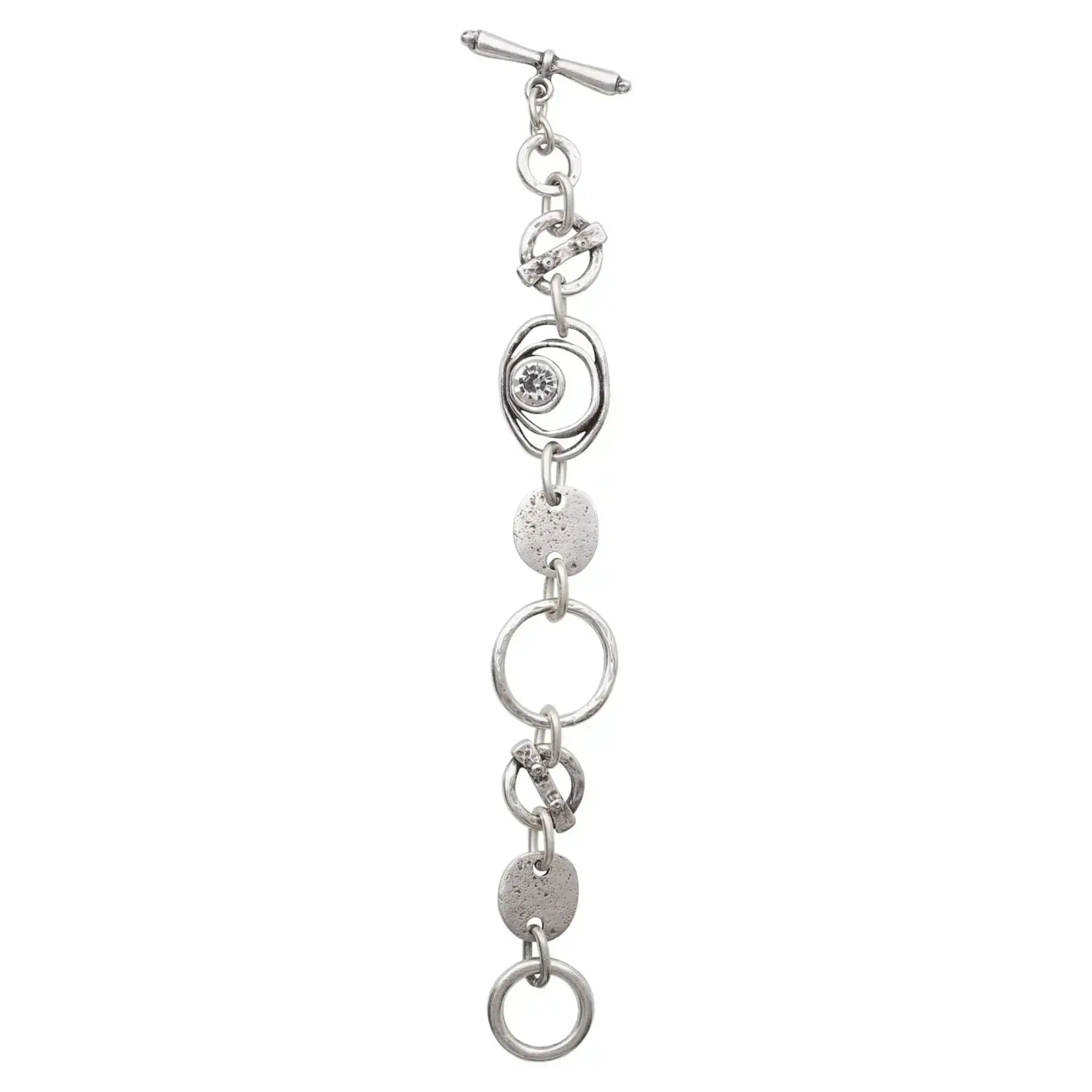 Chanour Handmade Pewter/Slvr Plated Circles Bracelet w/Crystal
