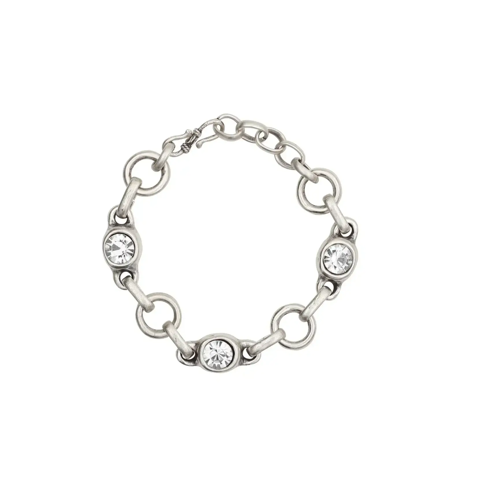 Chanour Handmade Pewter/Slvr Plated Link Bracelet w/Crystals