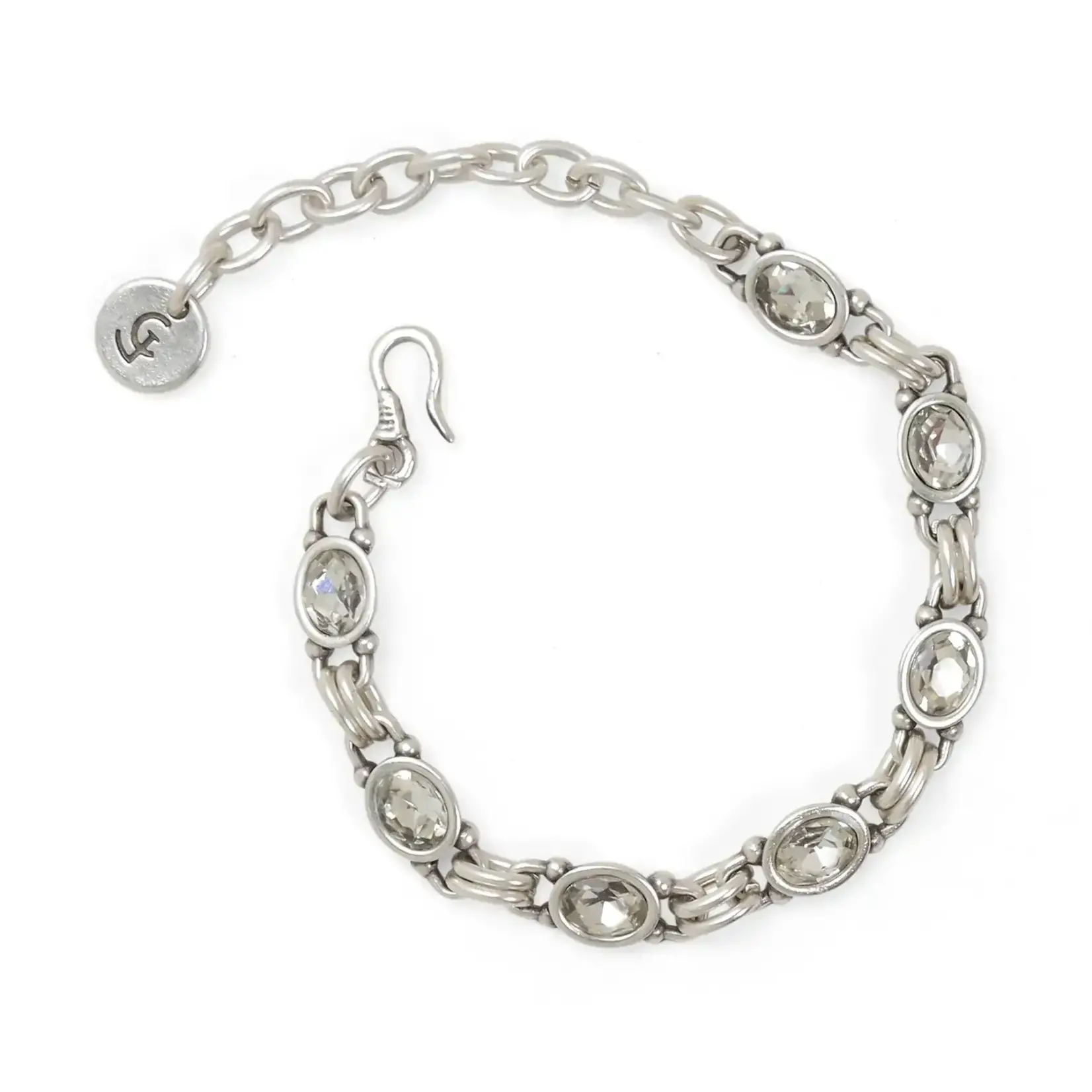 Chanour Handmade Pewter/Slvr Plated Multi Crystal & Link Bracelet