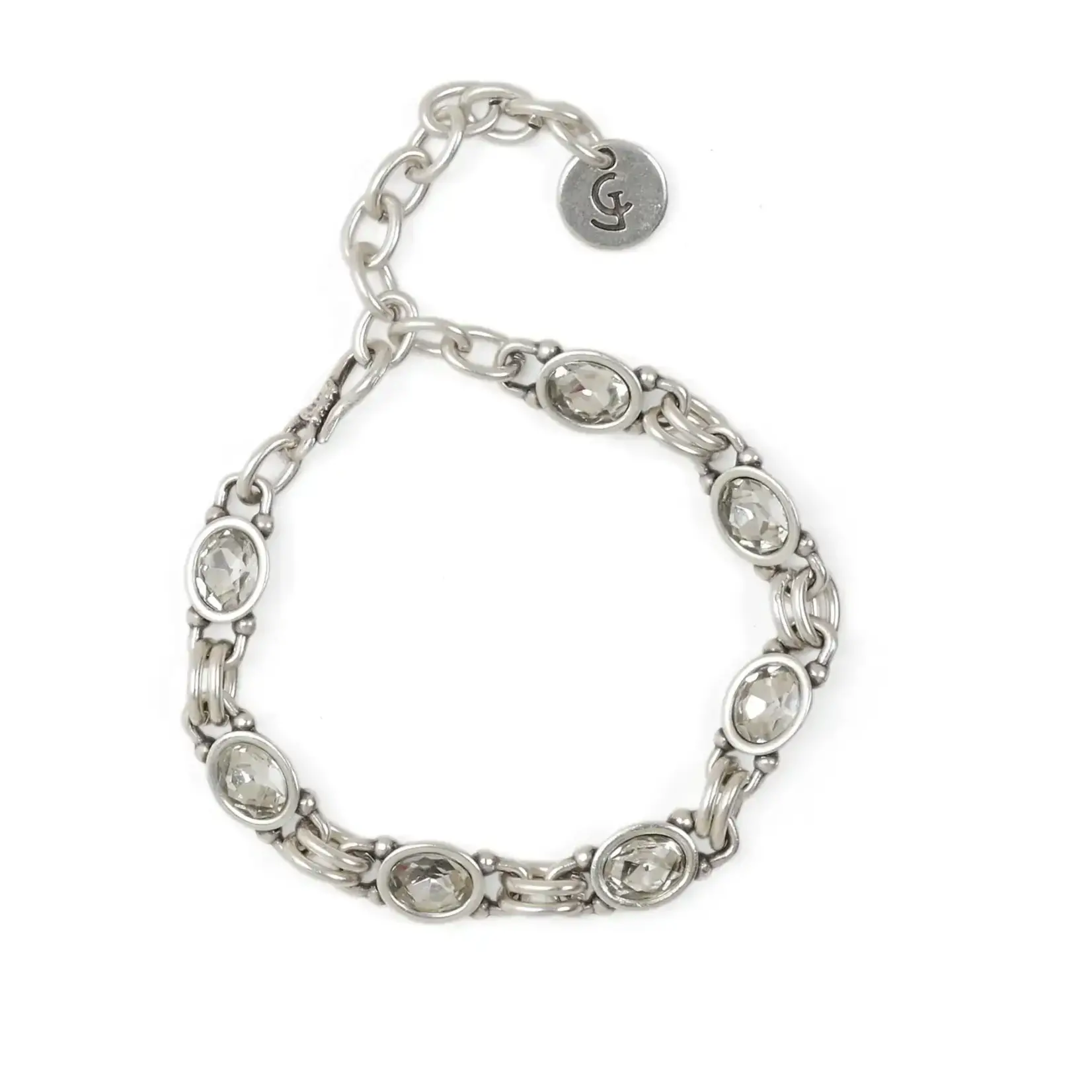 Chanour Handmade Pewter/Slvr Plated Multi Crystal & Link Bracelet