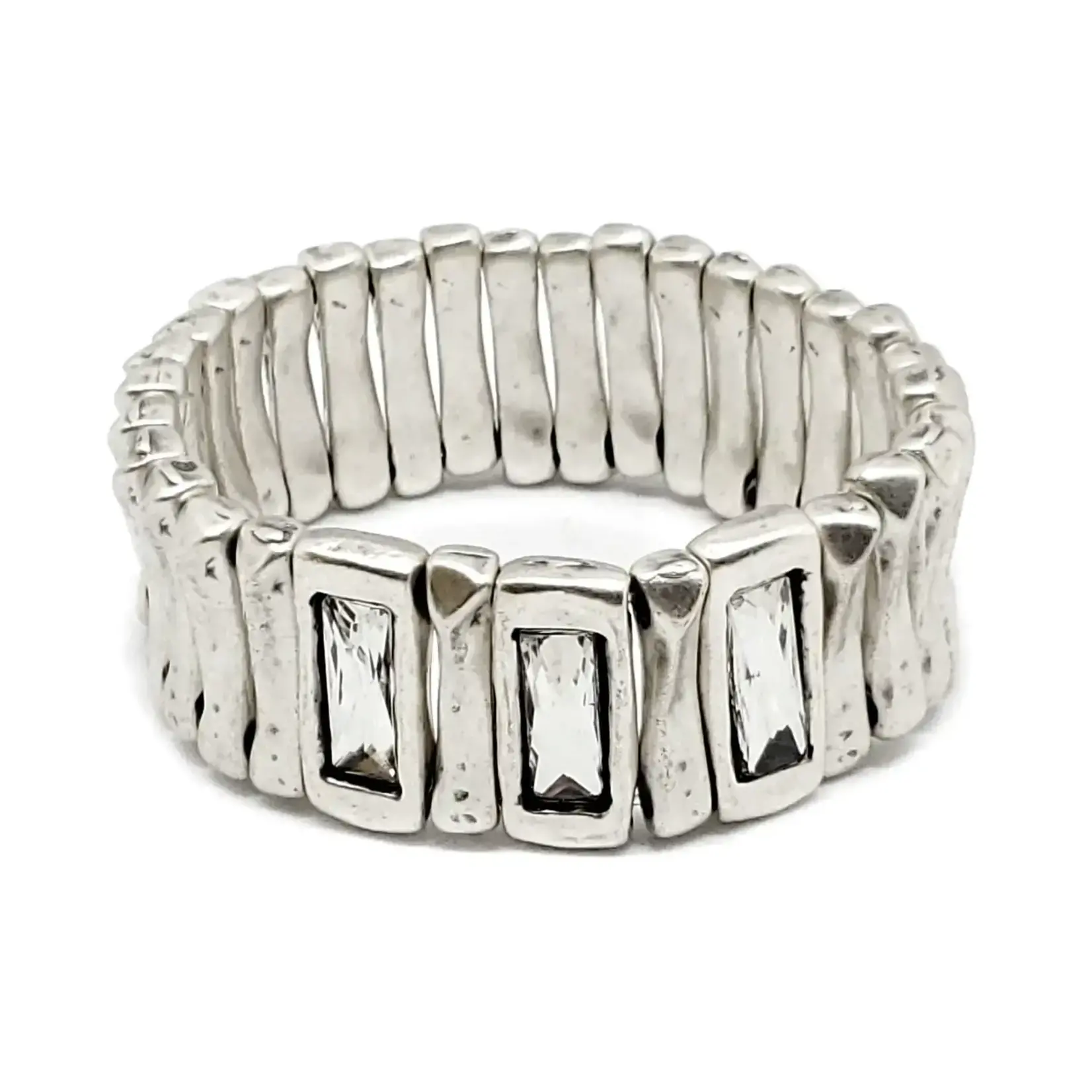 Chanour Handmade Pewter/Slvr Plated 3 Crystal Stretch Bracelet