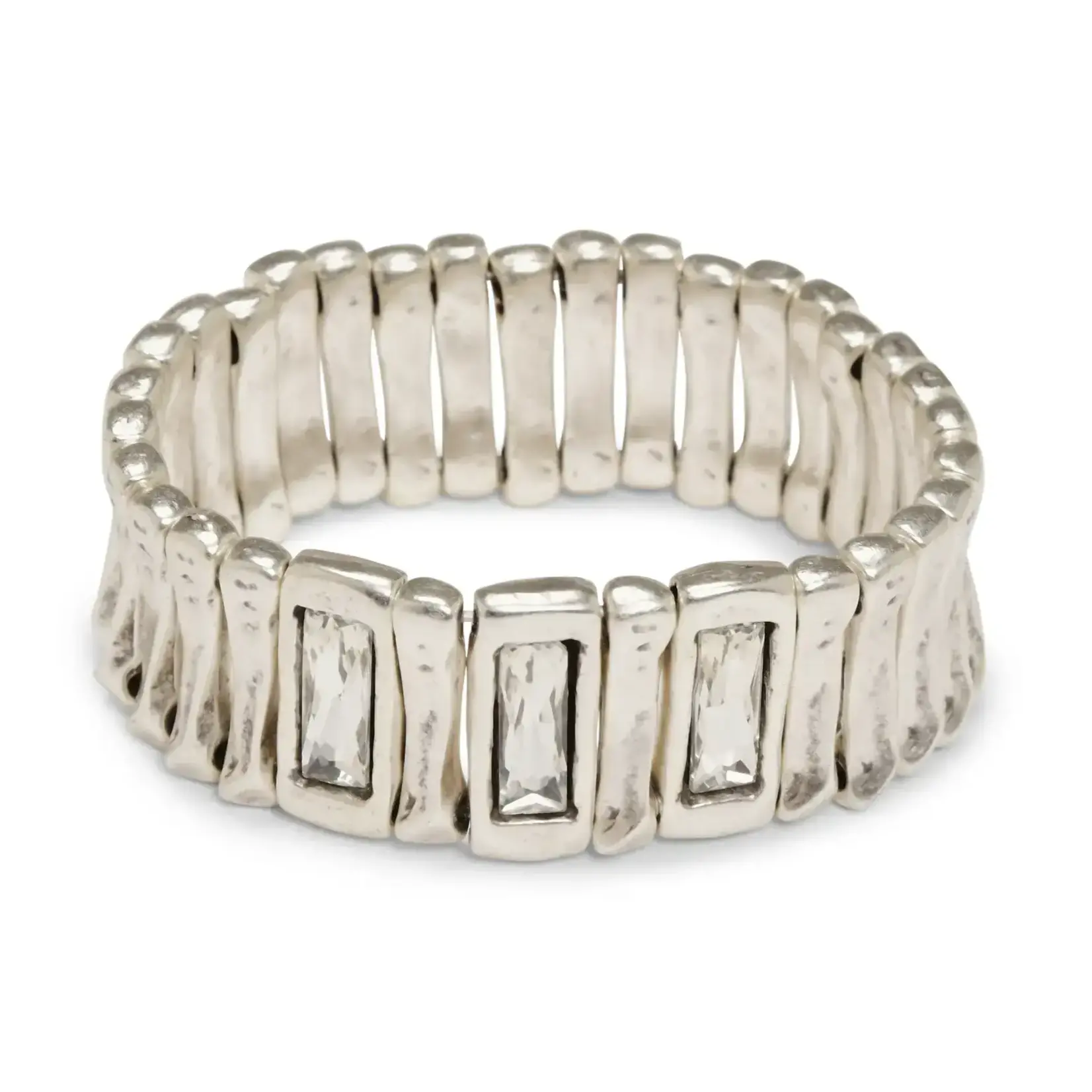 Chanour Handmade Pewter/Slvr Plated 3 Crystal Stretch Bracelet