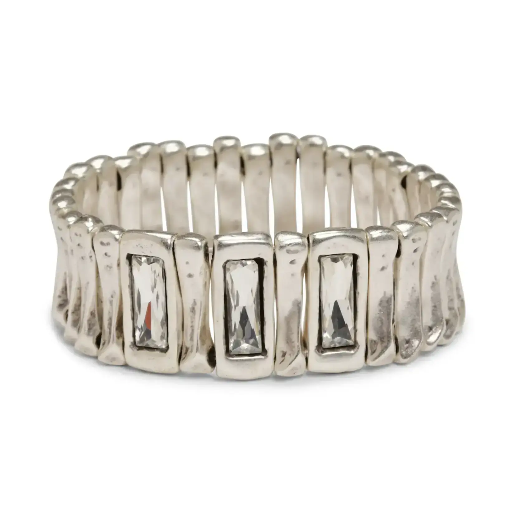 Chanour Handmade Pewter/Slvr Plated 3 Crystal Stretch Bracelet