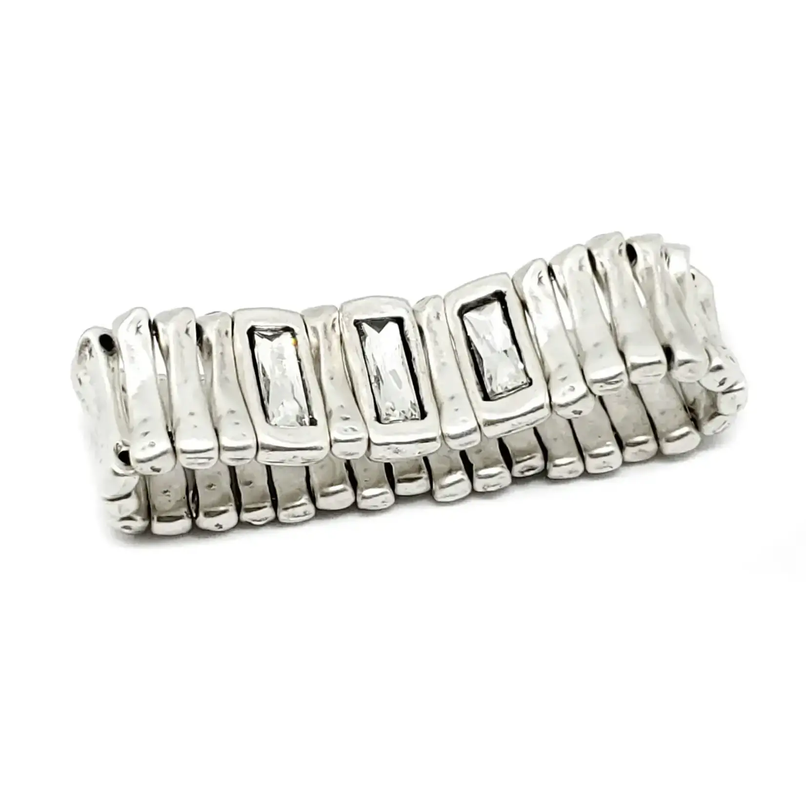 Chanour Handmade Pewter/Slvr Plated 3 Crystal Stretch Bracelet