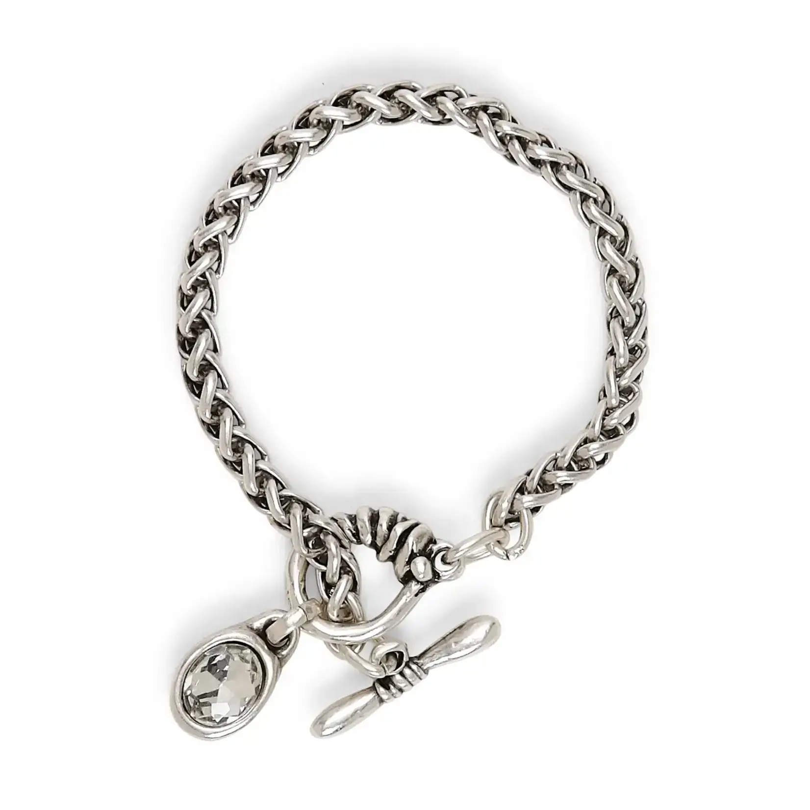 Chanour Handmade Pewter/Slvr Plated Snake Bracelet w/Toggle & Crystal