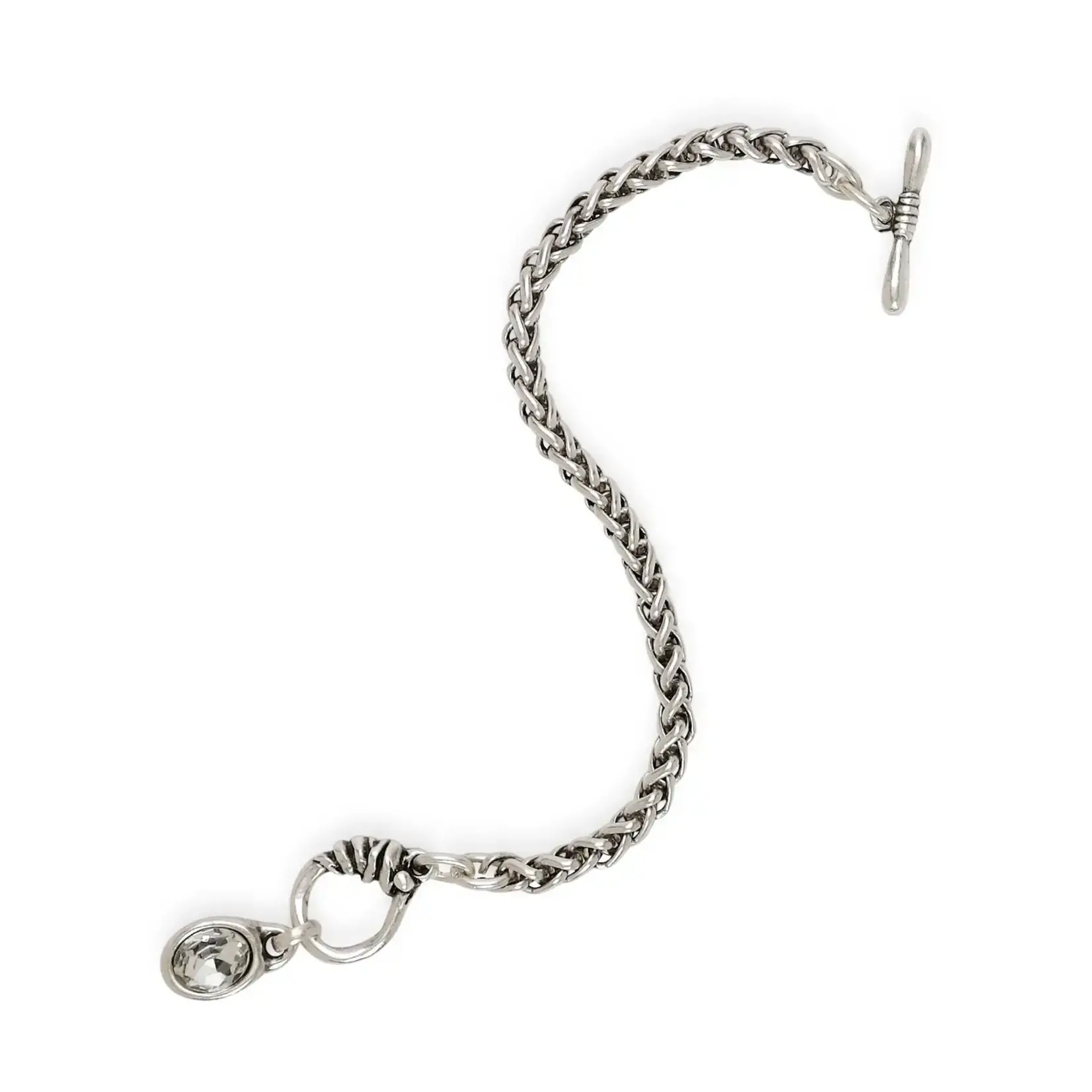 Chanour Handmade Pewter/Slvr Plated Snake Bracelet w/Toggle & Crystal
