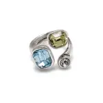 Chanour Handmade Brass/Slvr Plated Ring w/Yellow & Blue Crystals