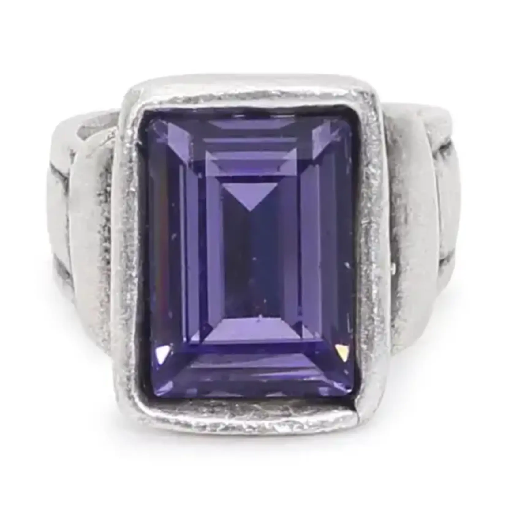 Chanour Handmade Brass/Slvr Plated Ring w/Purple Crystal