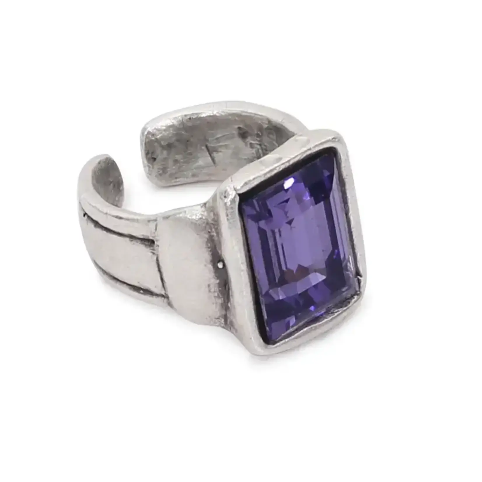 Chanour Handmade Brass/Slvr Plated Ring w/Purple Crystal