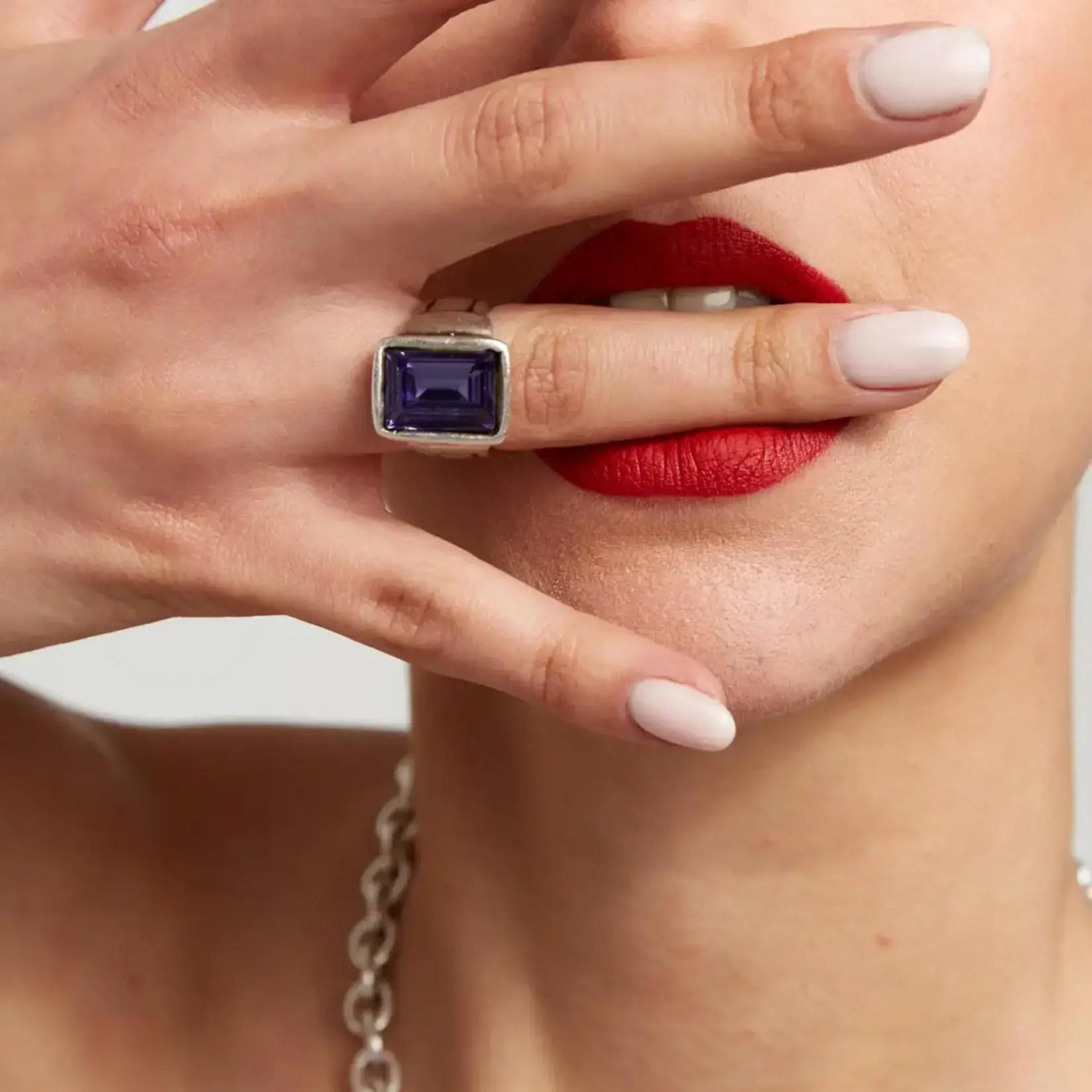 Chanour Handmade Brass/Slvr Plated Ring w/Purple Crystal