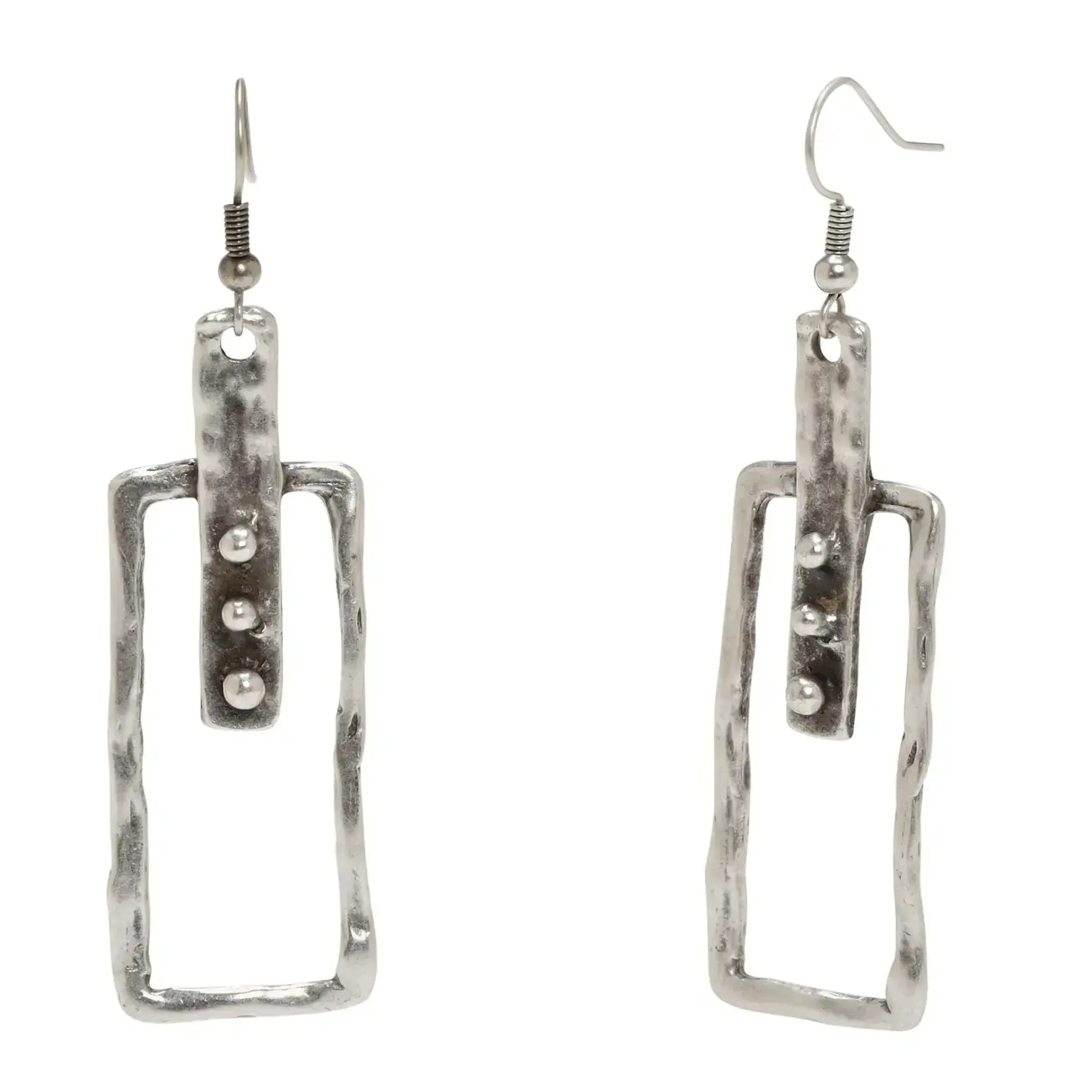 Chanour Handmade Pewter/Slvr Plated Rectangle & Dots Earrings