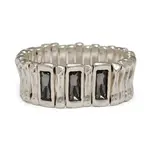 Chanour Handmade Pewter/Slvr Plated 3 Smokey Crystal Stretch Bracelet