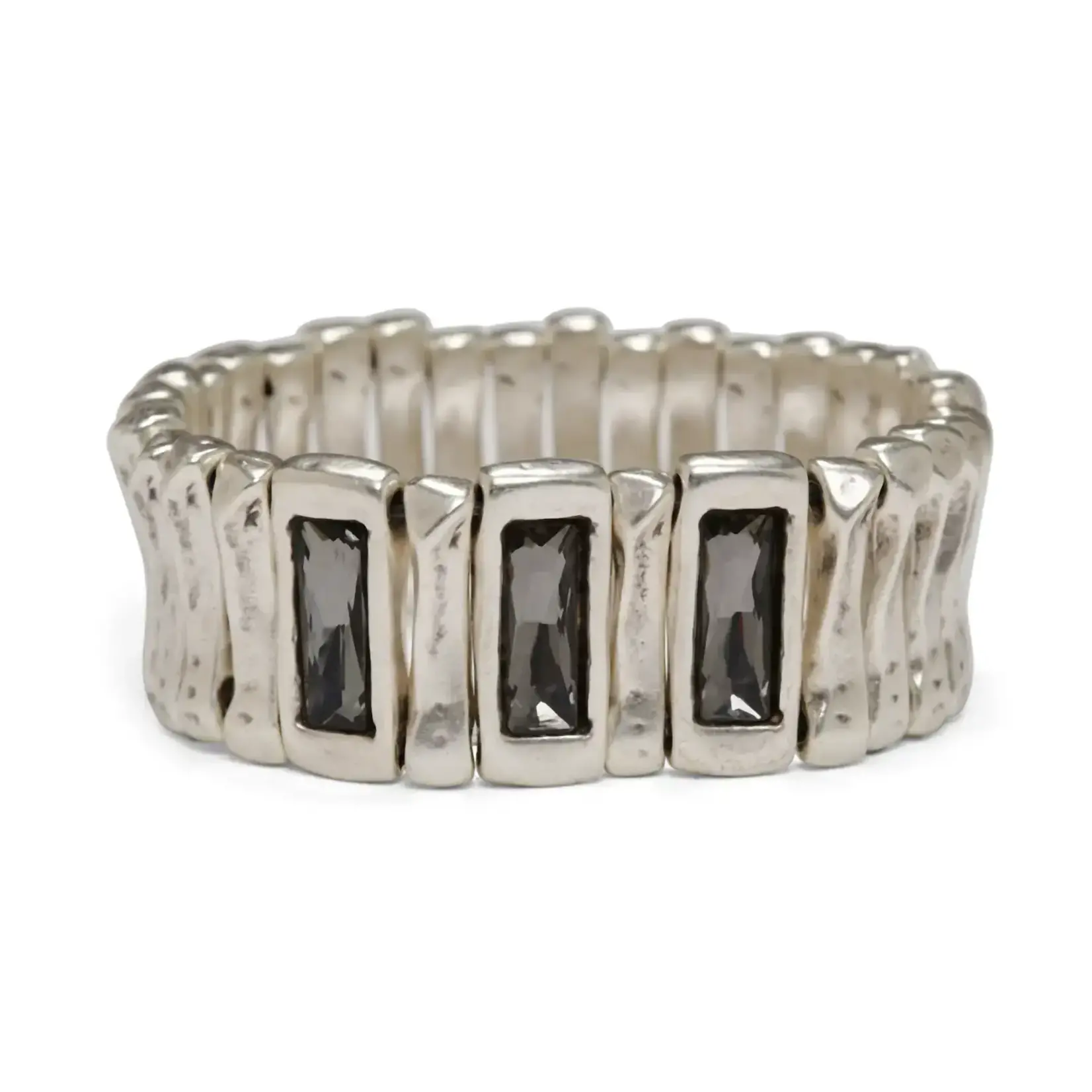 Chanour Handmade Pewter/Slvr Plated 3 Smokey Crystal Stretch Bracelet