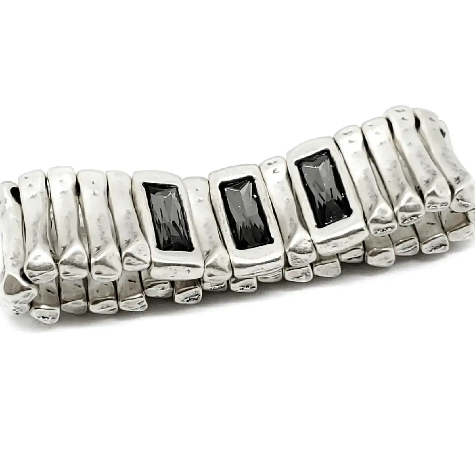 Chanour Handmade Pewter/Slvr Plated 3 Smokey Crystal Stretch Bracelet