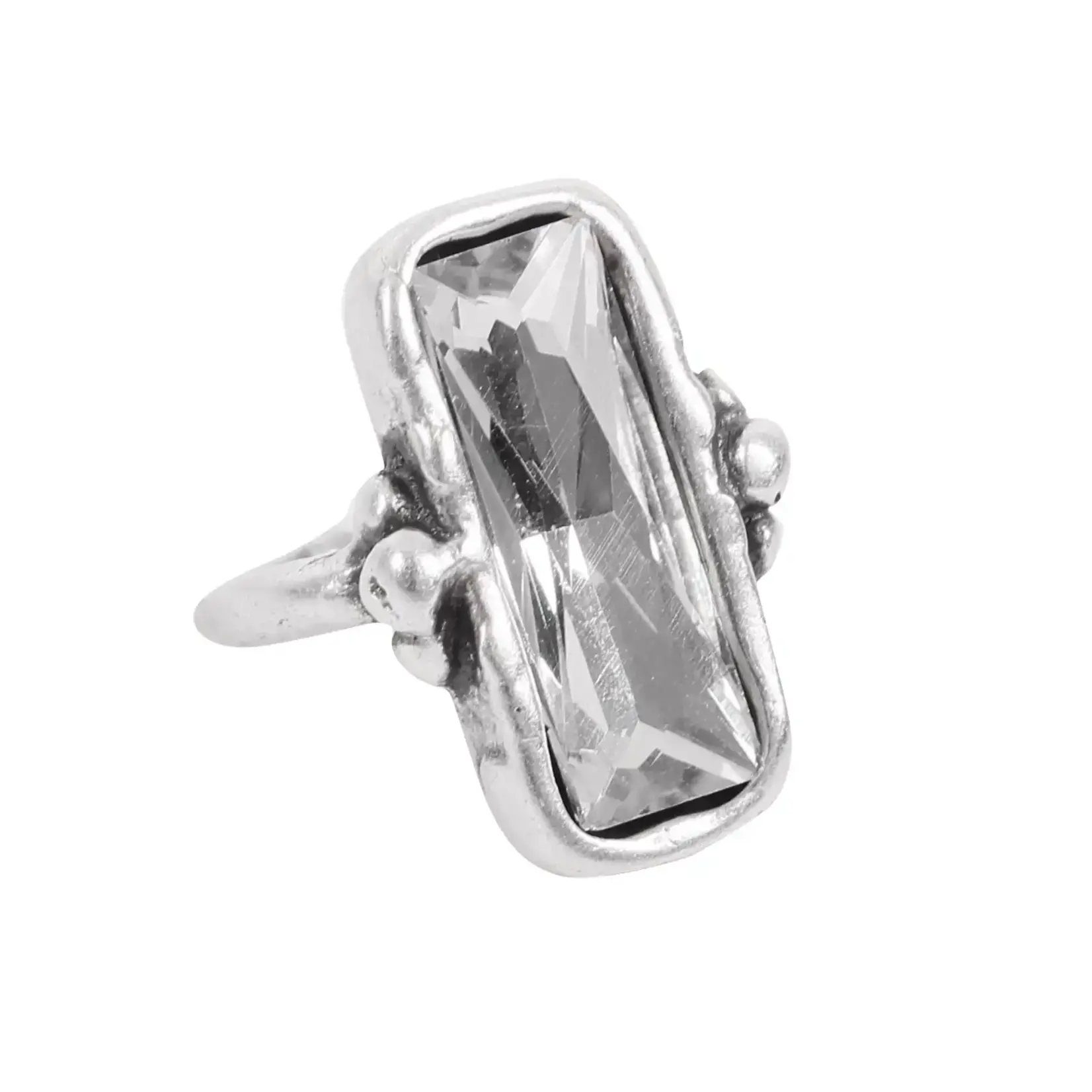 Chanour Handmade Adjustable Pewter Rectangle Ring w/Crystal