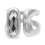 Chanour Handmade Adjustable Pewter Rectangle Ring w/Crystal & Bar