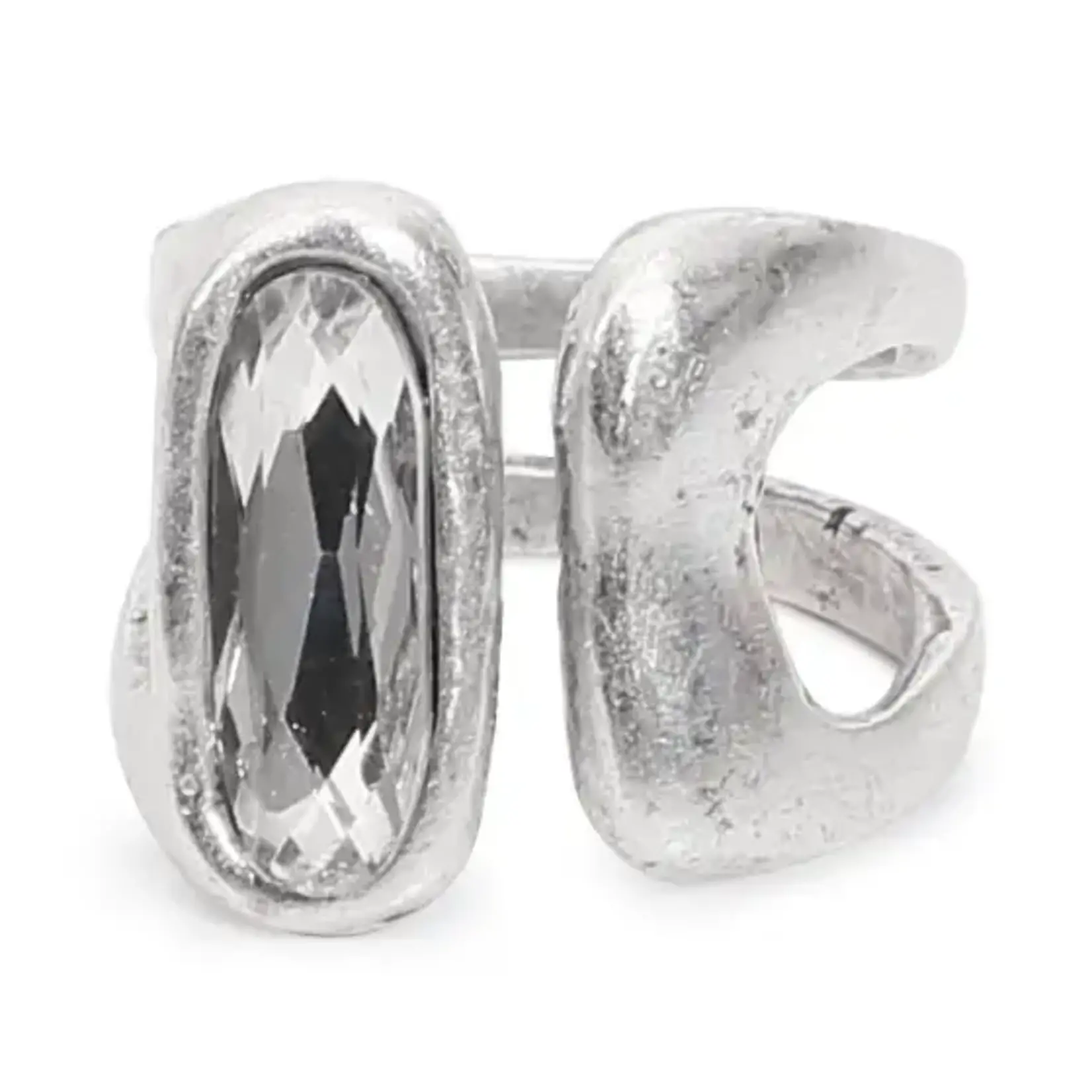 Chanour Handmade Adjustable Pewter Rectangle Ring w/Crystal & Bar