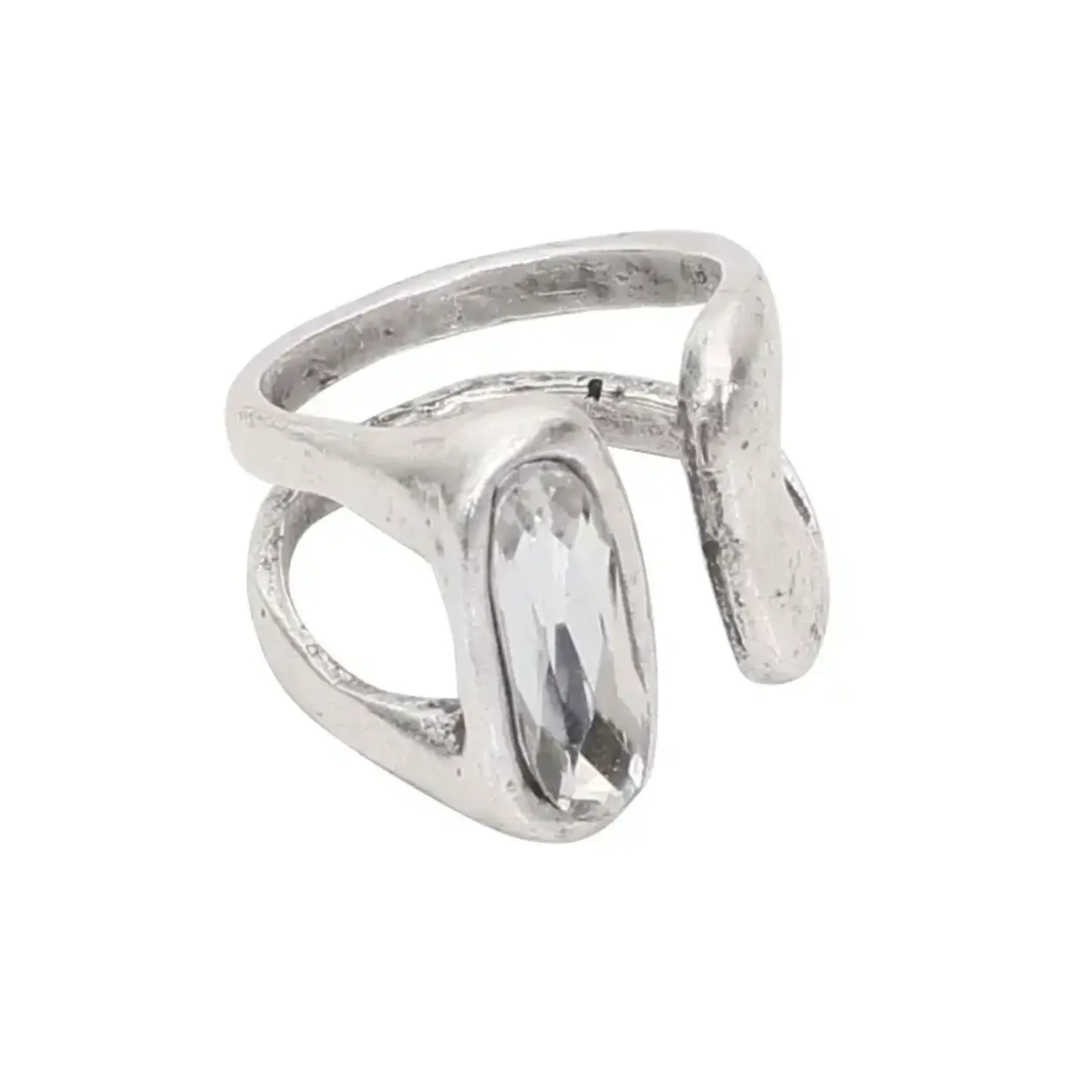 Chanour Handmade Adjustable Pewter Rectangle Ring w/Crystal & Bar