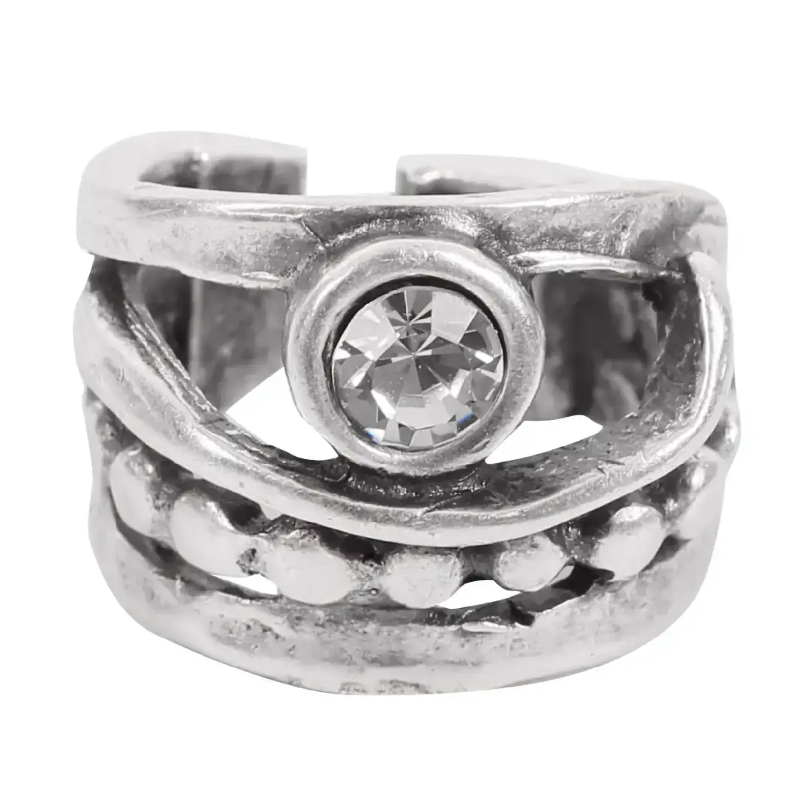 Chanour Handmade Adjustable PewterOval Ring w/Crystal & Bead
