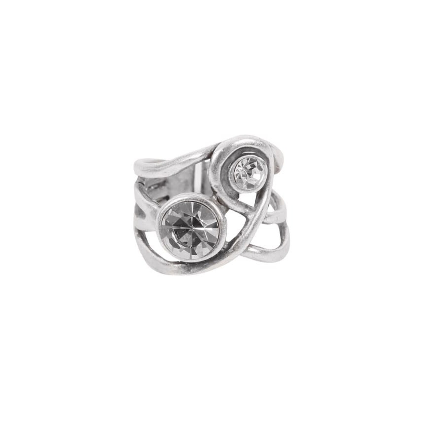 Chanour Criss Cross Brass/Slvr Plated Ring w/ 2 Crystals