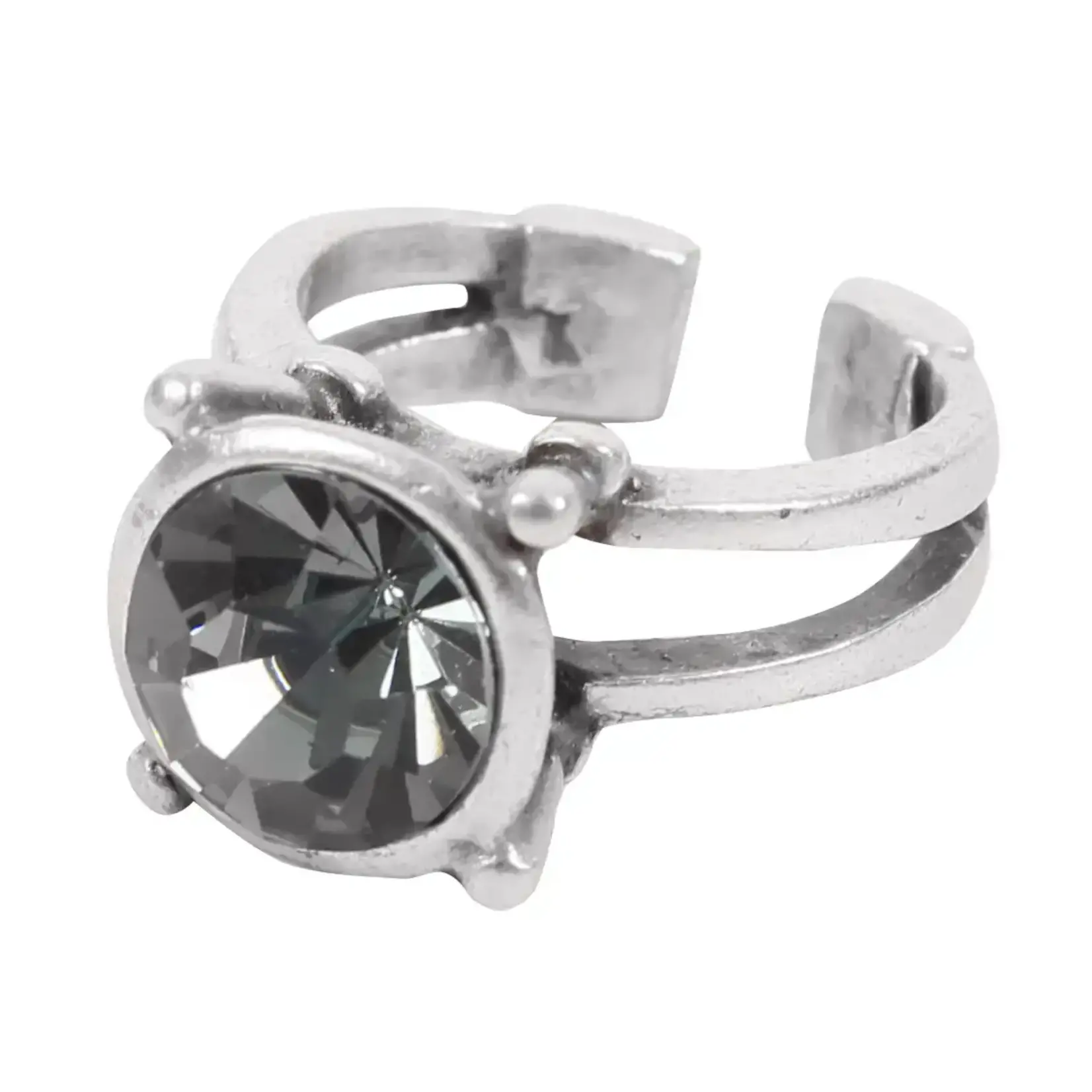 Chanour Large Smokey Crystal Solitaire Brass/Slvr Plated Ring