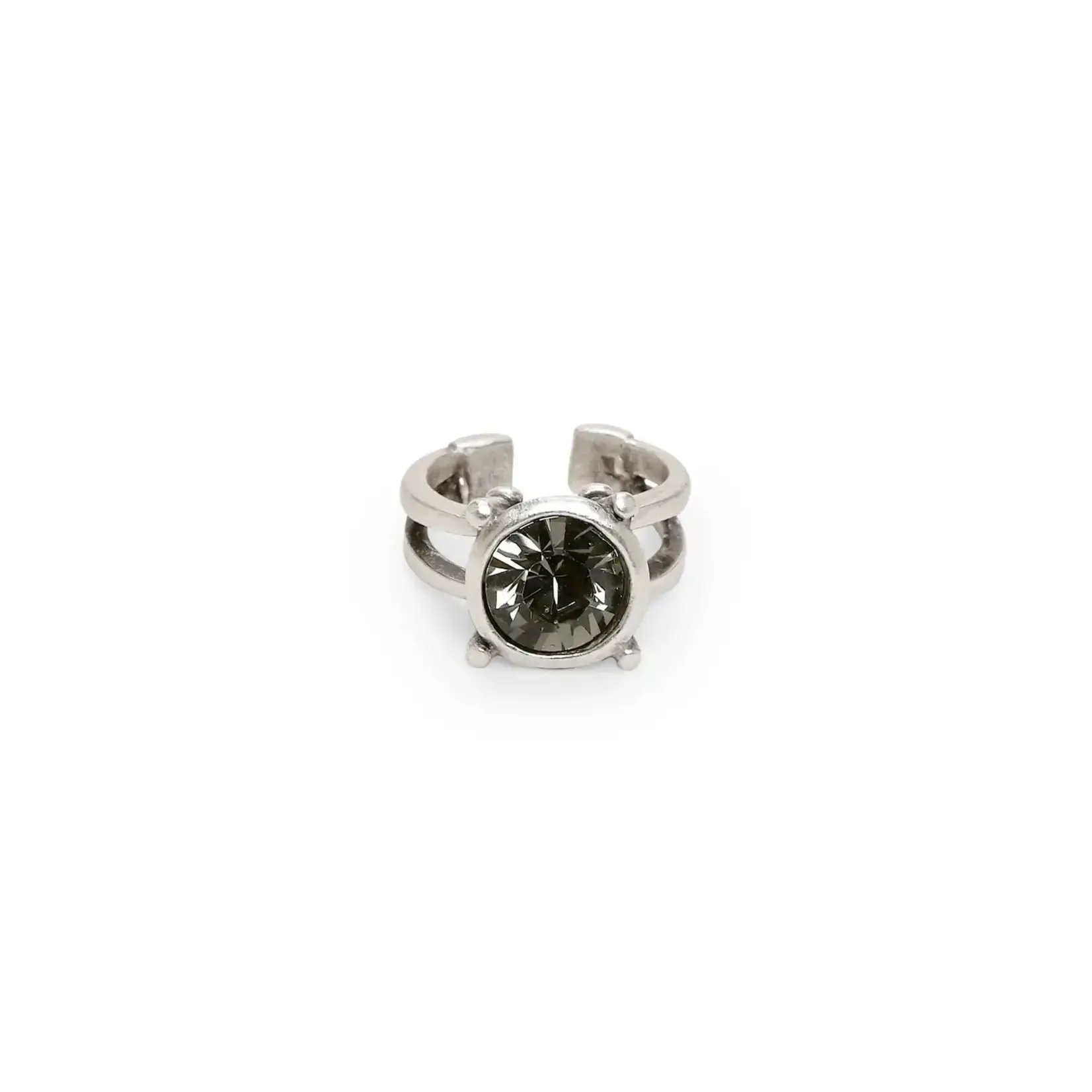 Chanour Large Smokey Crystal Solitaire Brass/Slvr Plated Ring