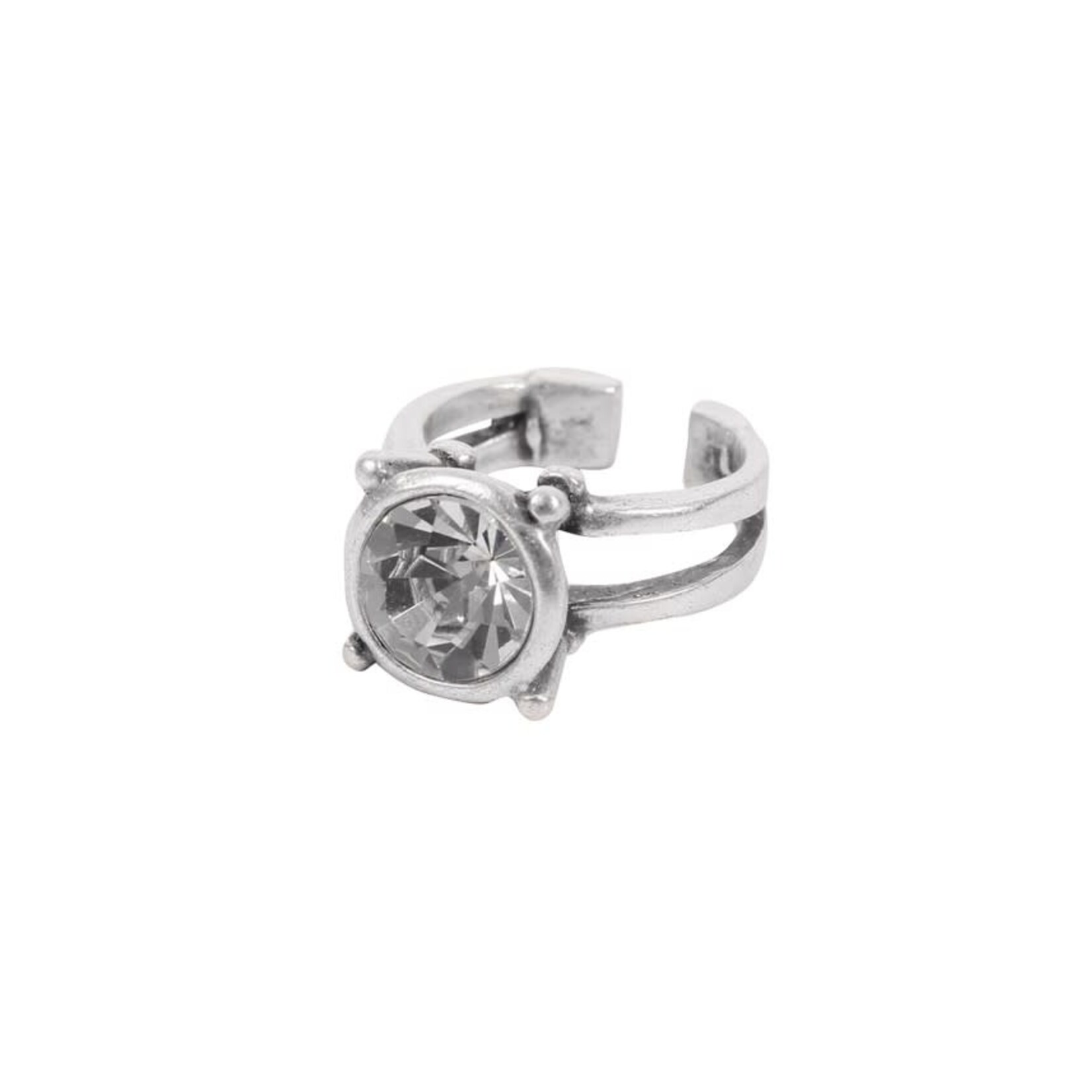 Chanour Large Crystal Solitaire Brass/Slvr Plated Ring