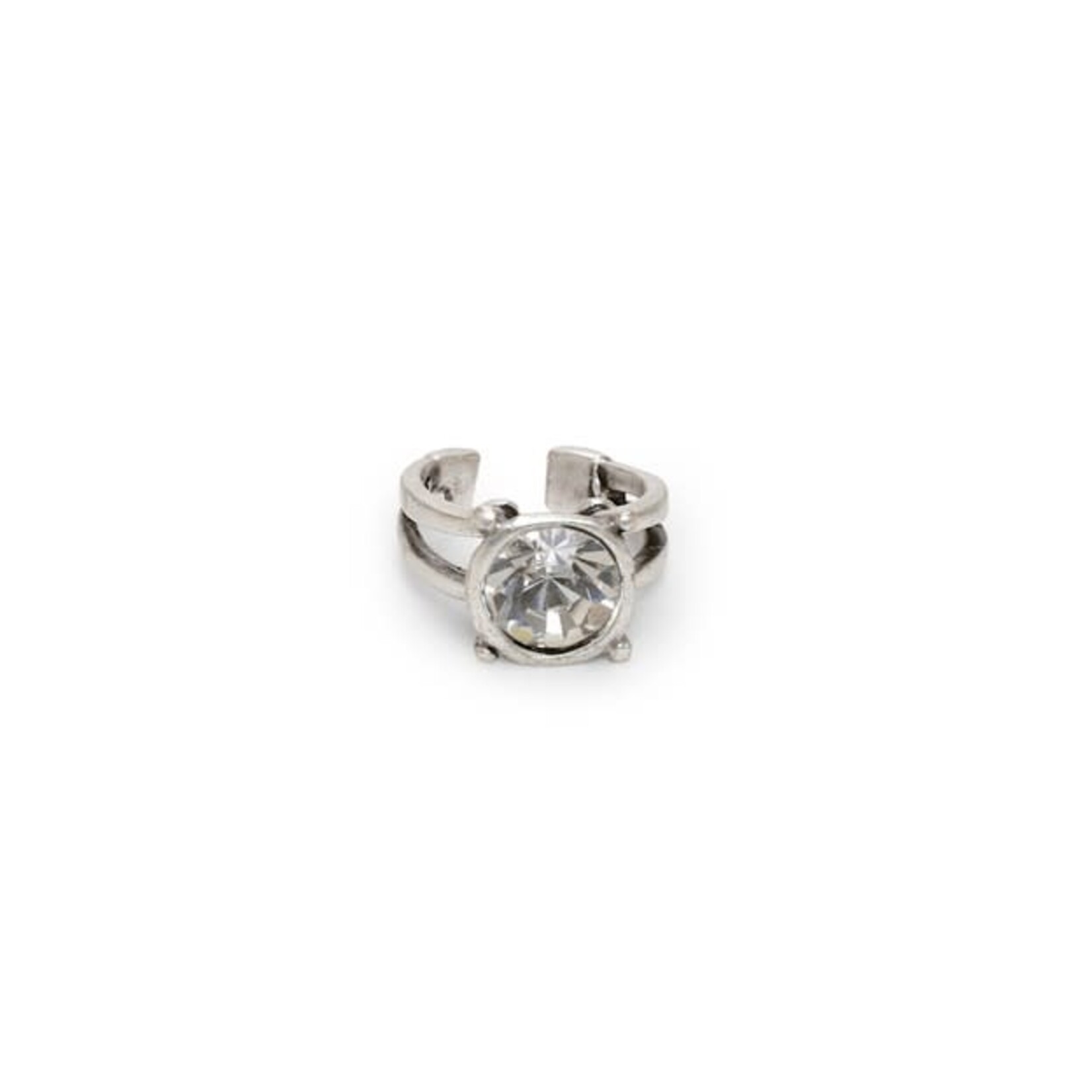 Chanour Large Crystal Solitaire Brass/Slvr Plated Ring