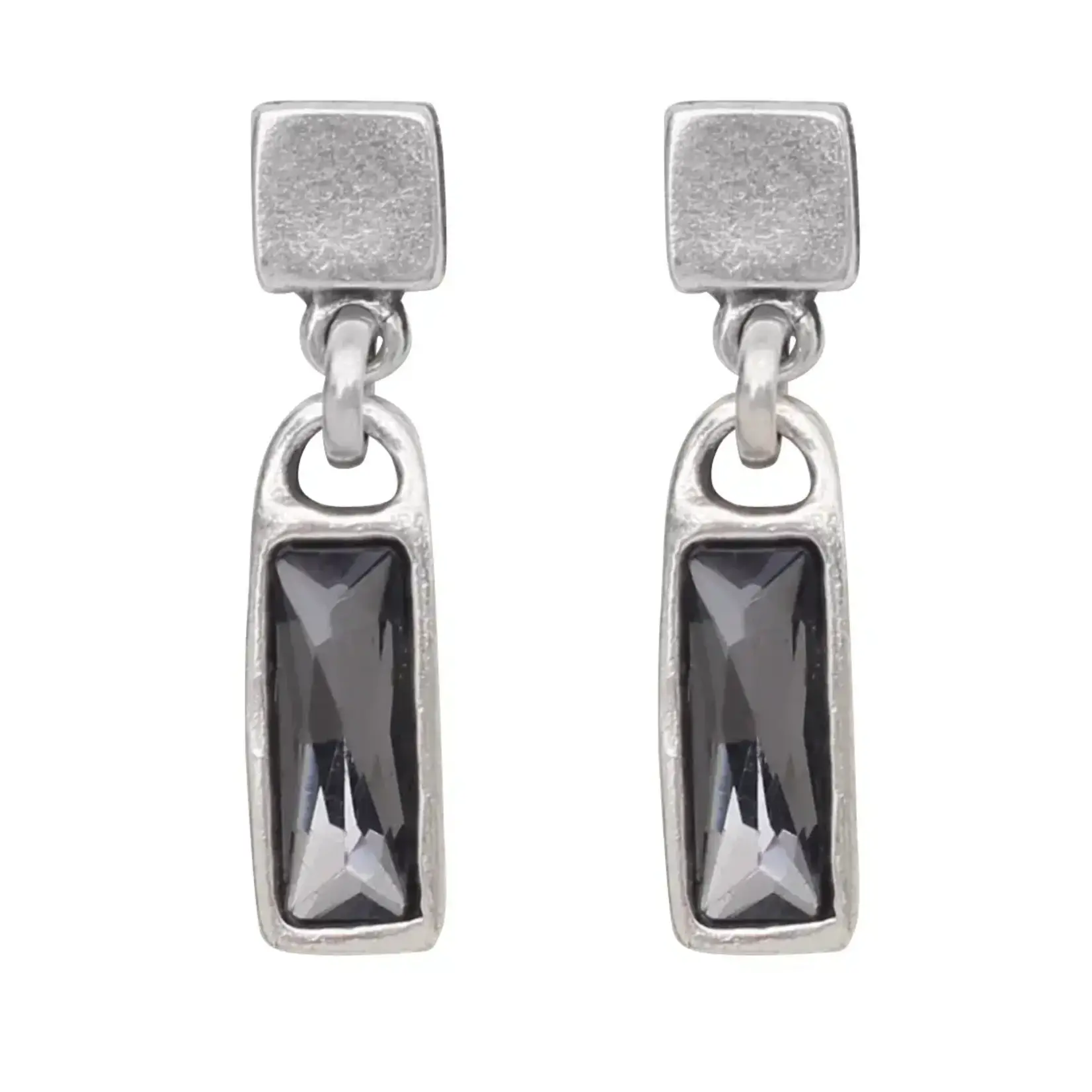 Chanour Handmade Smokey Crystal Pewter/Slvr Plated Drop Earrings