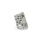 Chanour Handmade Adjustable Pewter/Slvr Plated Flower Rectangle Ring