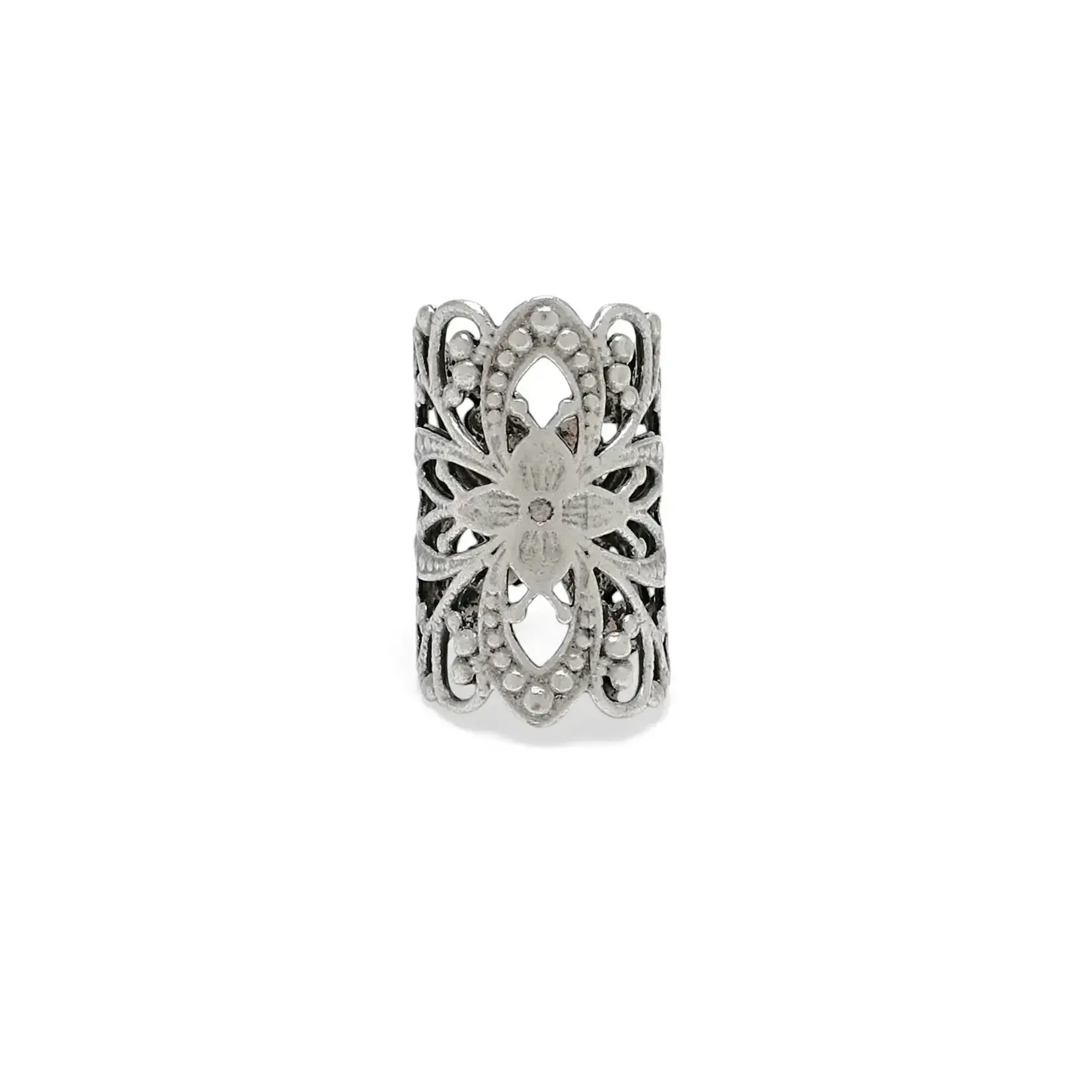 Chanour Handmade Adjustable Pewter/Slvr Plated Flower Rectangle Ring