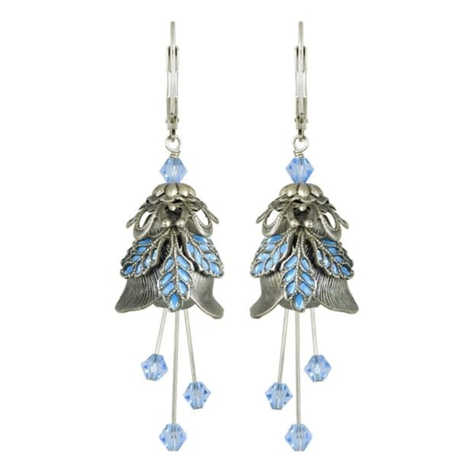 NoMonet Flower Fairy Rose Flower Earrings in Silver & Blue