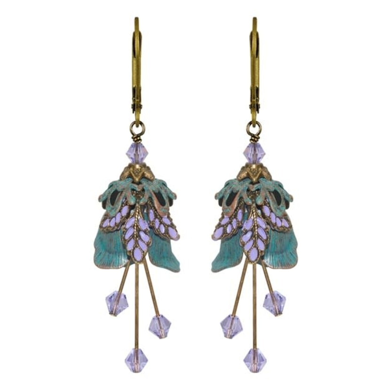 NoMonet Flower Fairy Rose Flower Earrings in Verdigris & Lavender