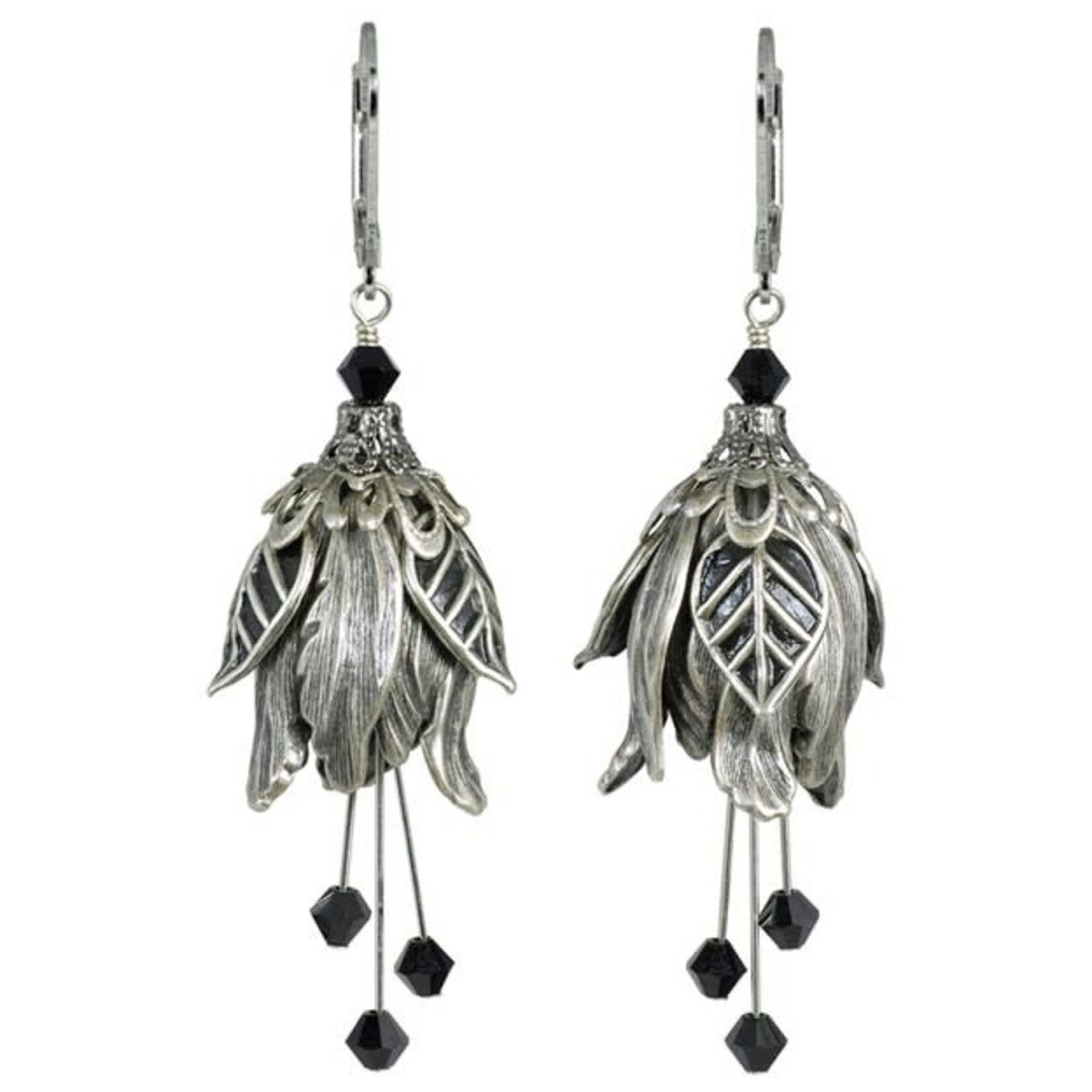 NoMonet Flower Fairy Calm Tulip Earrings in Black & Silver