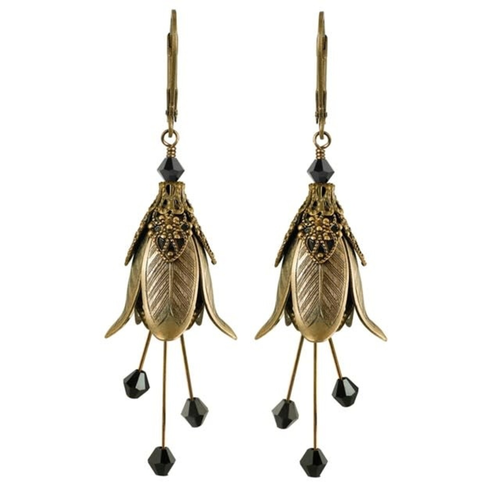 NoMonet Flower Fairy Mystic Lily Flower Earrings w/ Crystals in Gold & Black