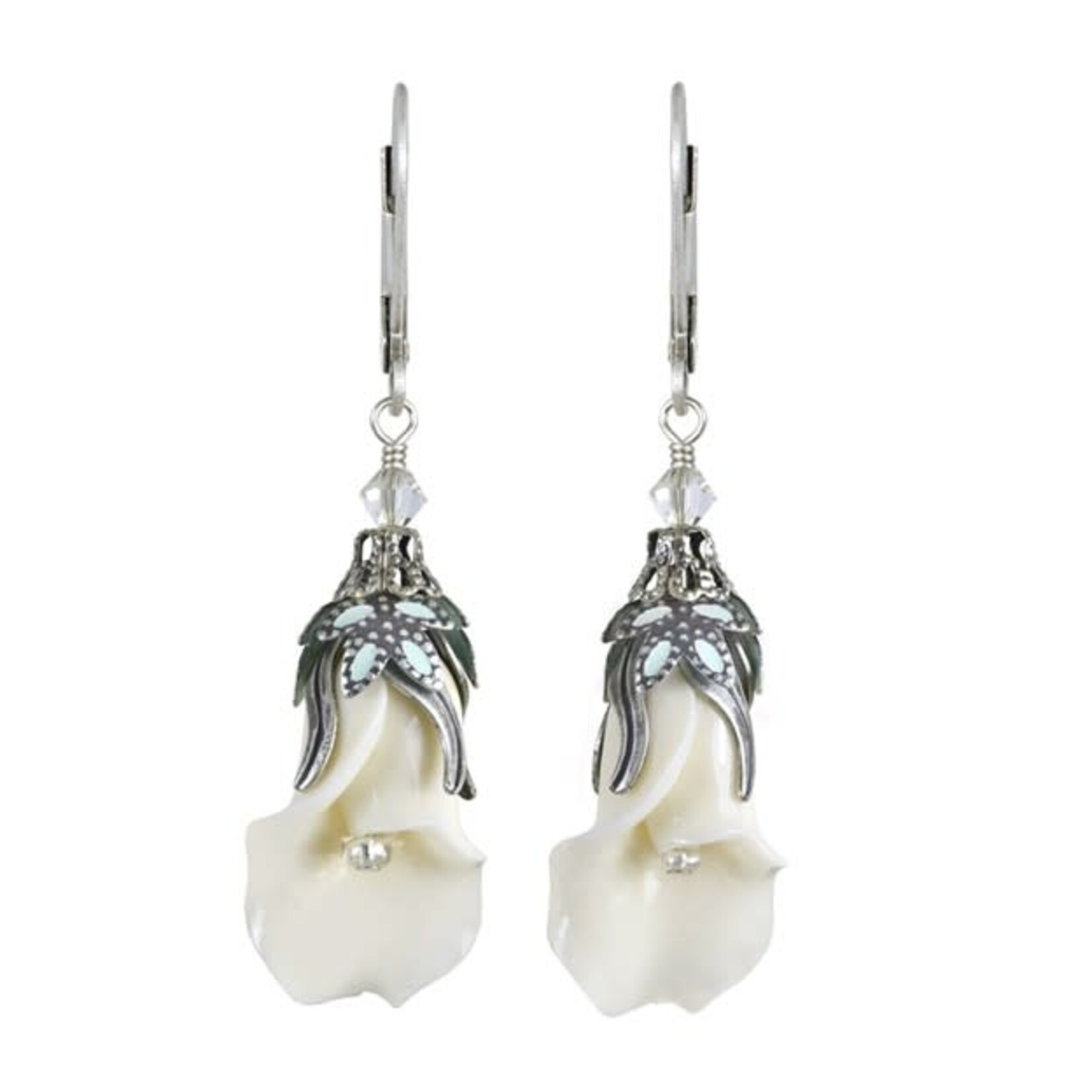 NoMonet Fairyland Peaceful Floral Earrings in Silver Cream & Mint