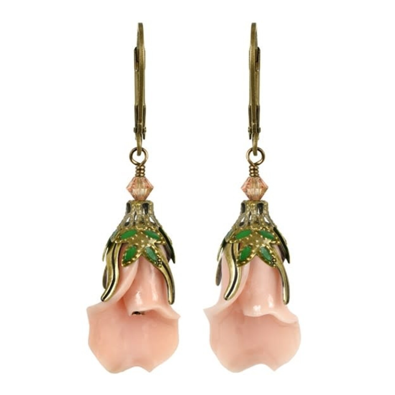 NoMonet Fairyland Peaceful Floral Earrings in Gold Pink & Green