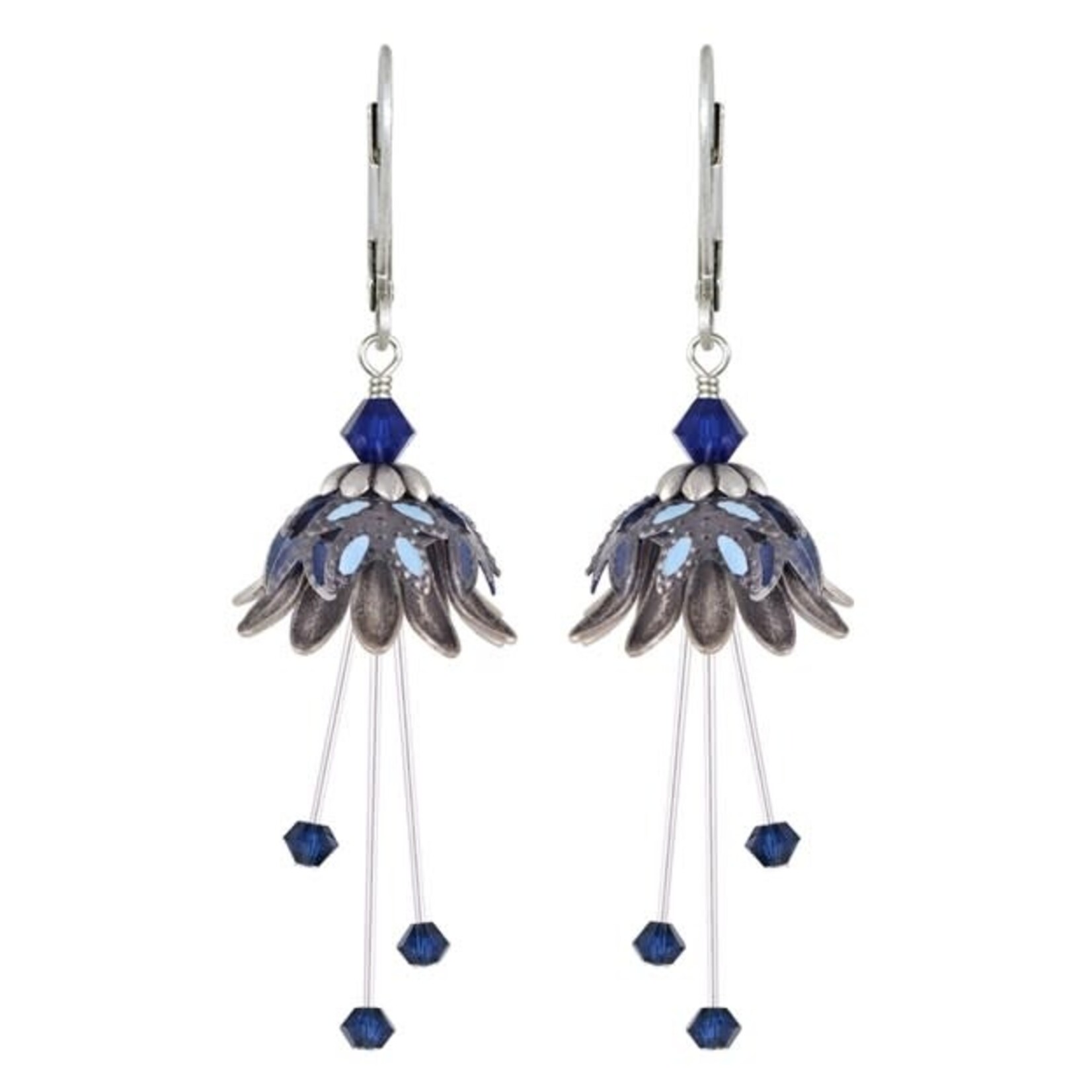 NoMonet Flower Fairy Light Daisy Flower Earrings in Silver/Navy/Light Blue