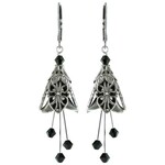 NoMonet Flower Fairy Vintage Filigree Earrings w/ Crystals in Silver & Black