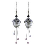 NoMonet Flower Fairy Lily of The Valley Earrings w/ Crystals in Silver/Black/Lavender