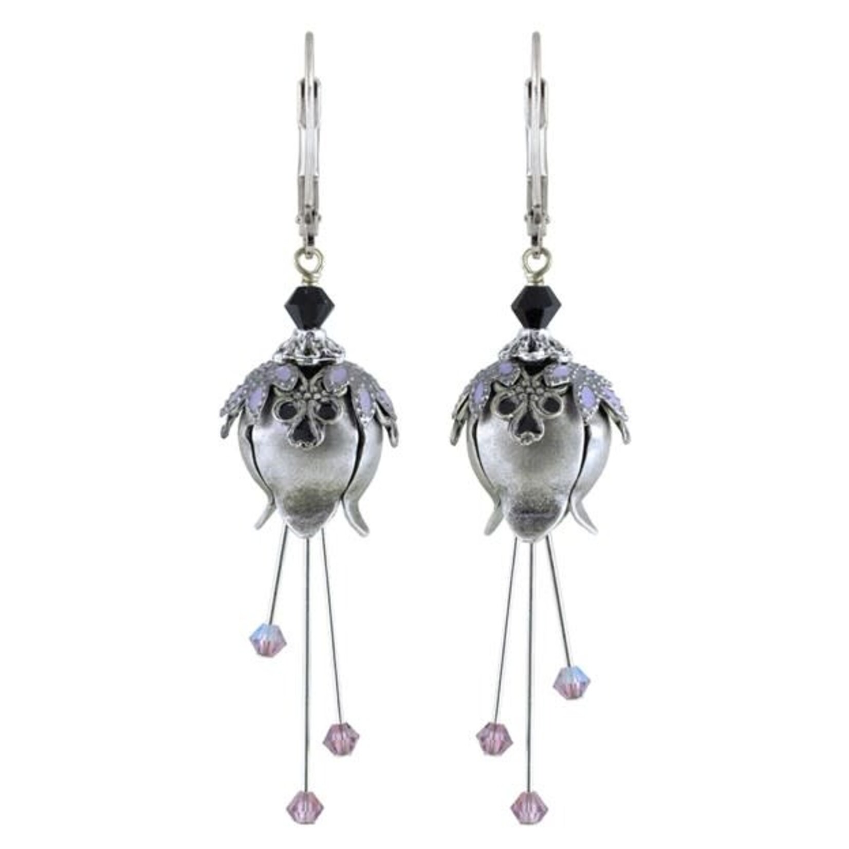 NoMonet Flower Fairy Lily of The Valley Earrings w/ Crystals in Silver/Black/Lavender