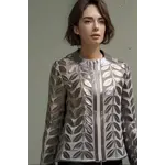 Ellyndale Faux Leather Leaves Jacket in Silver Gunmetal