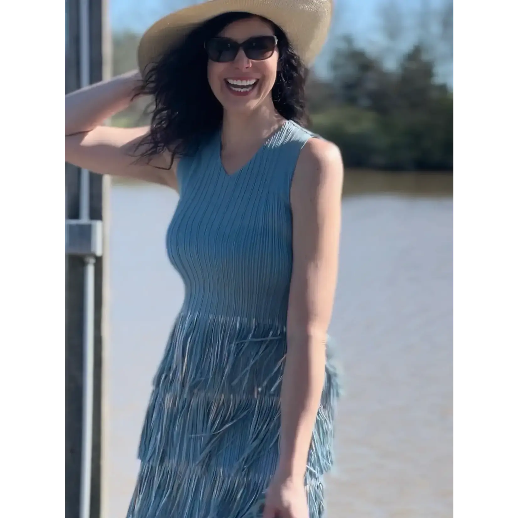 Ellyndale Pleating w/Fringe Dress in Blue One Size