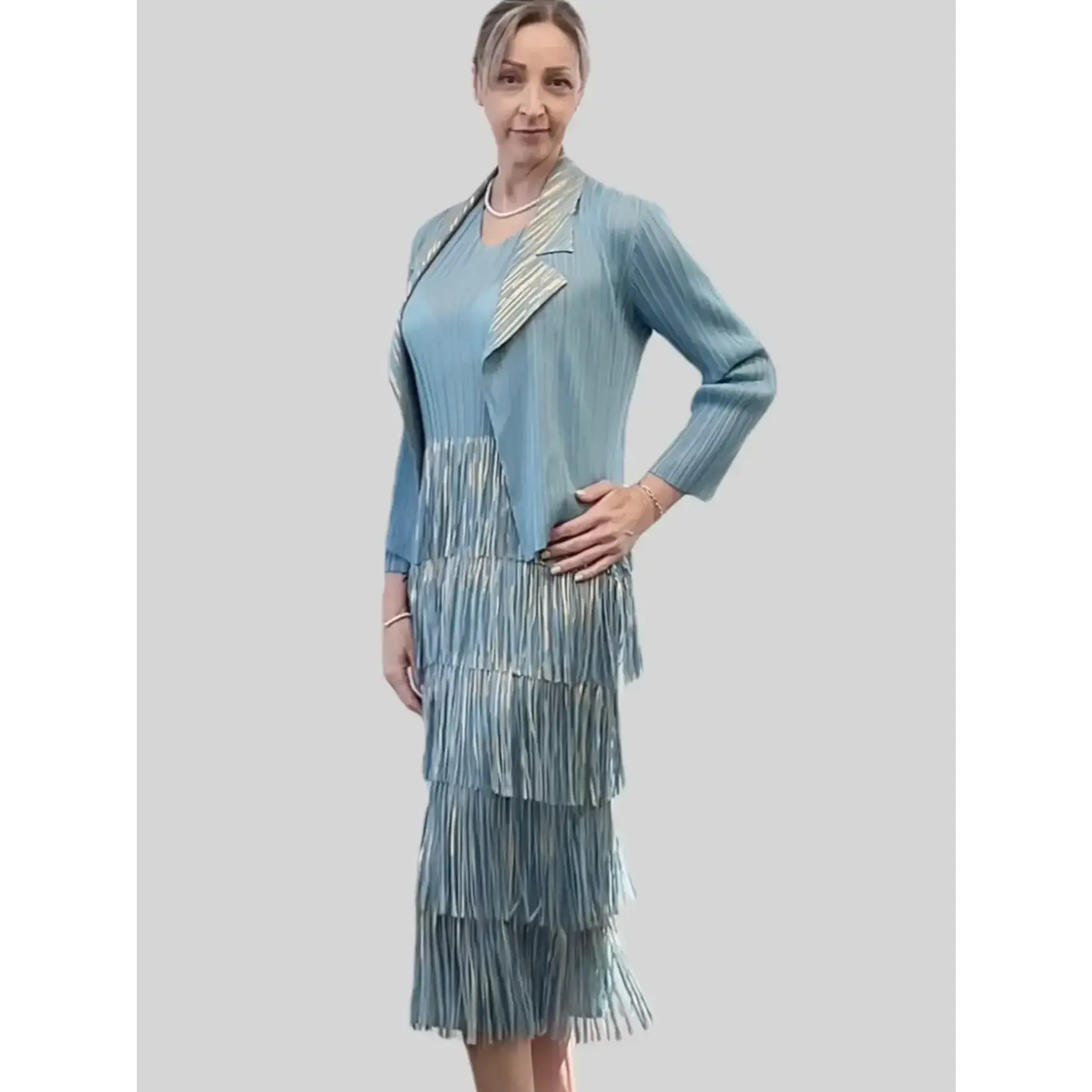 Ellyndale Pleating w/Fringe Dress in Blue One Size
